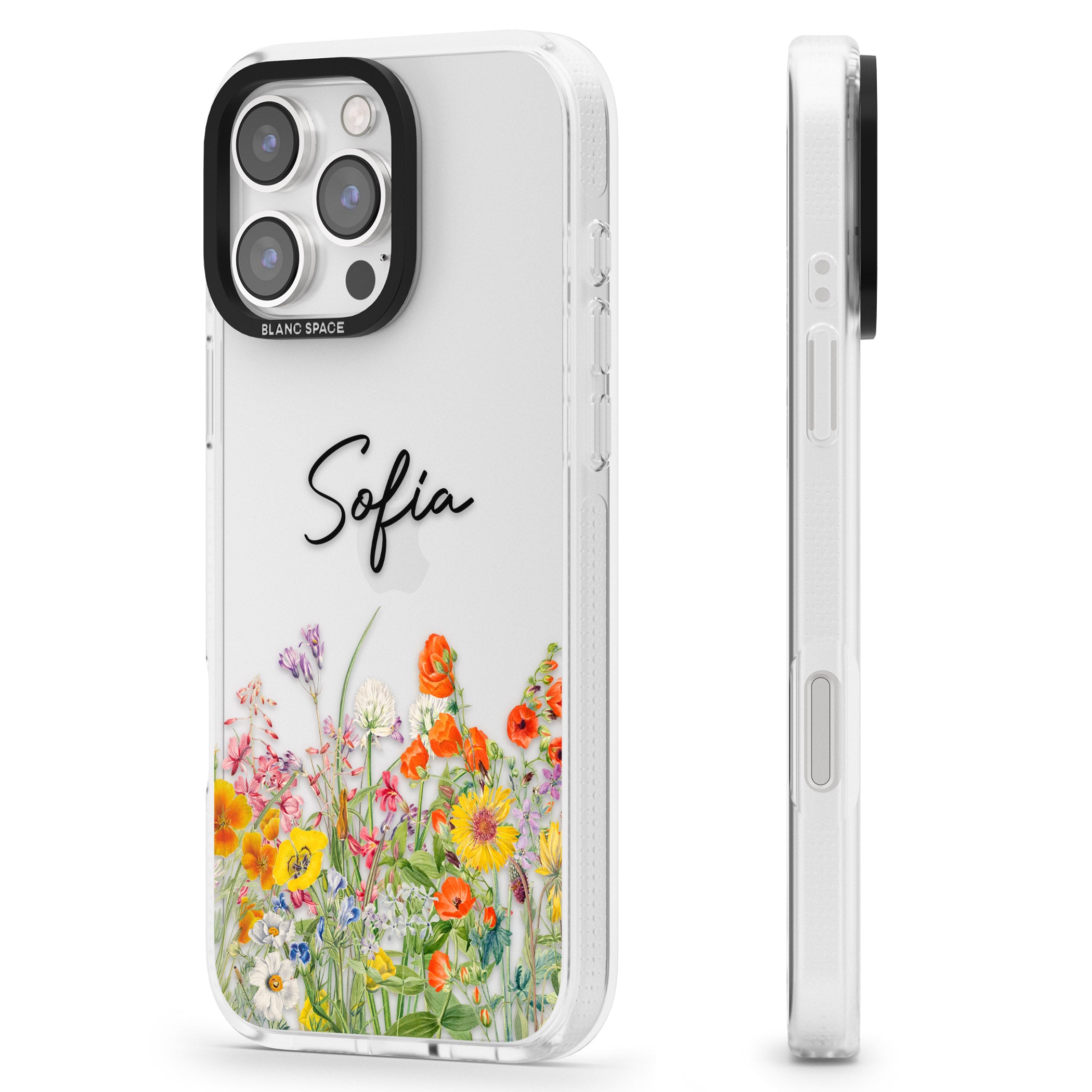 Personalised Summer Wildflowers iPhone 16 Pro Max / 16 Pro Clear Case Impact Air - Blanc Space