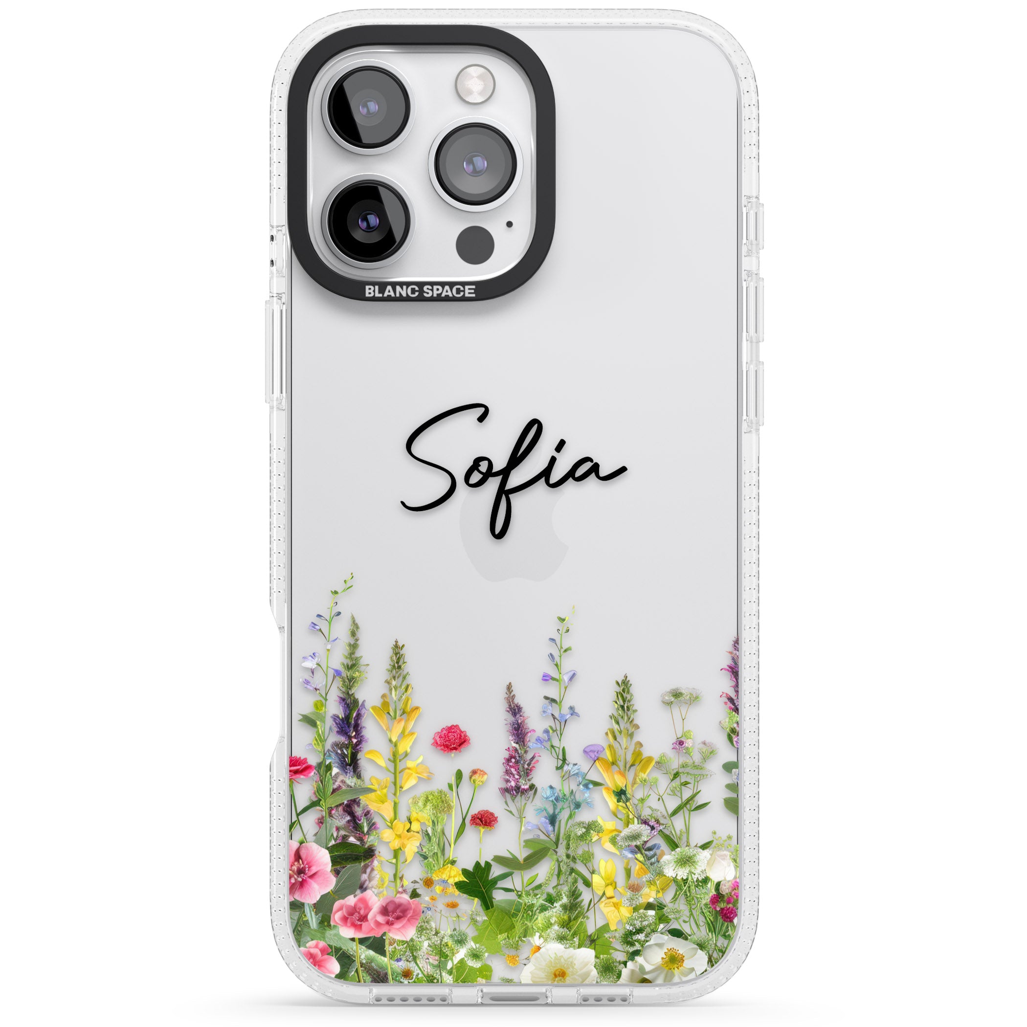 Personalised Garden Wildfowers iPhone 16 Pro Max / 16 Pro Clear Case Impact Air - Blanc Space