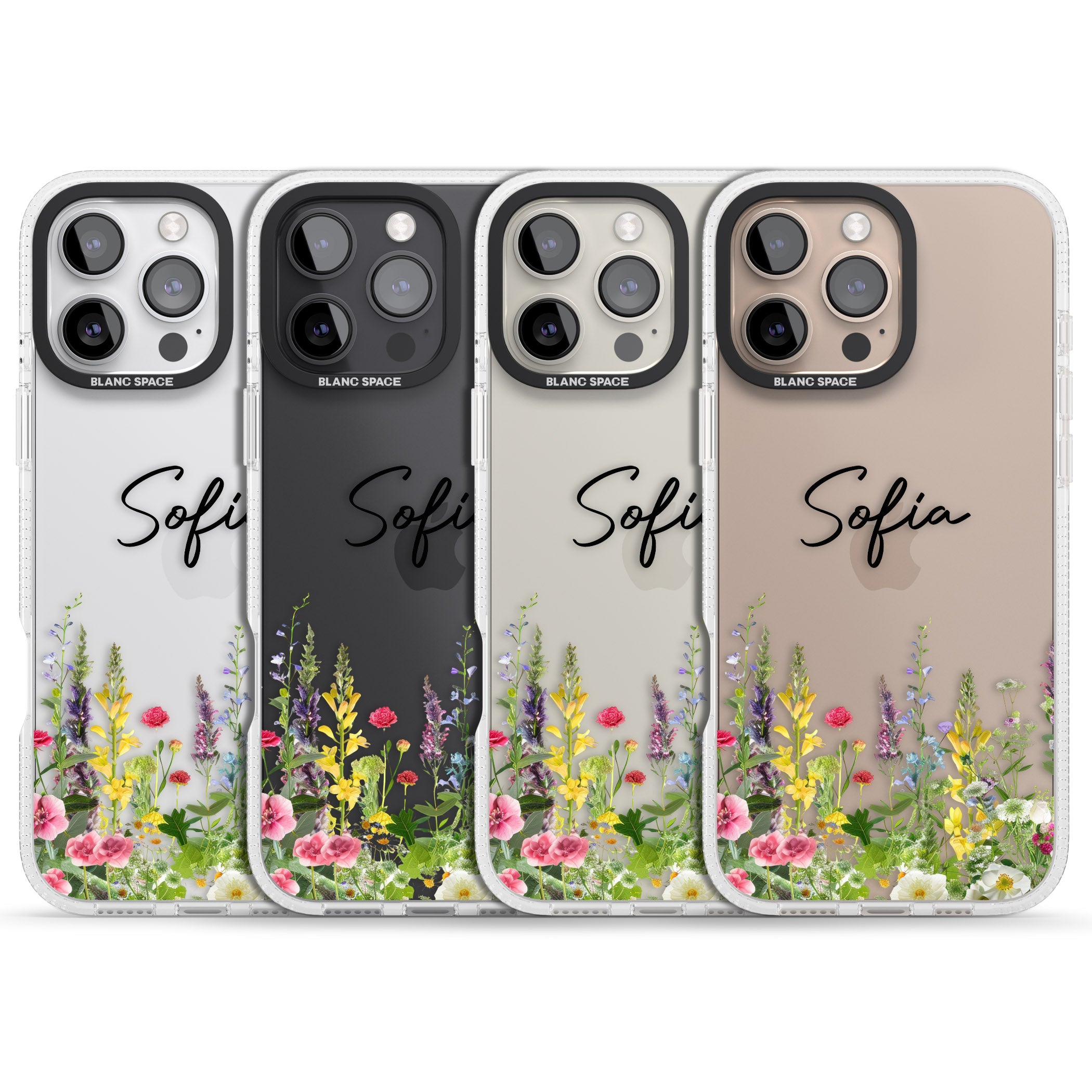 Personalised Garden Wildfowers iPhone 16 Pro Max / 16 Pro Clear Case Impact Air - Blanc Space