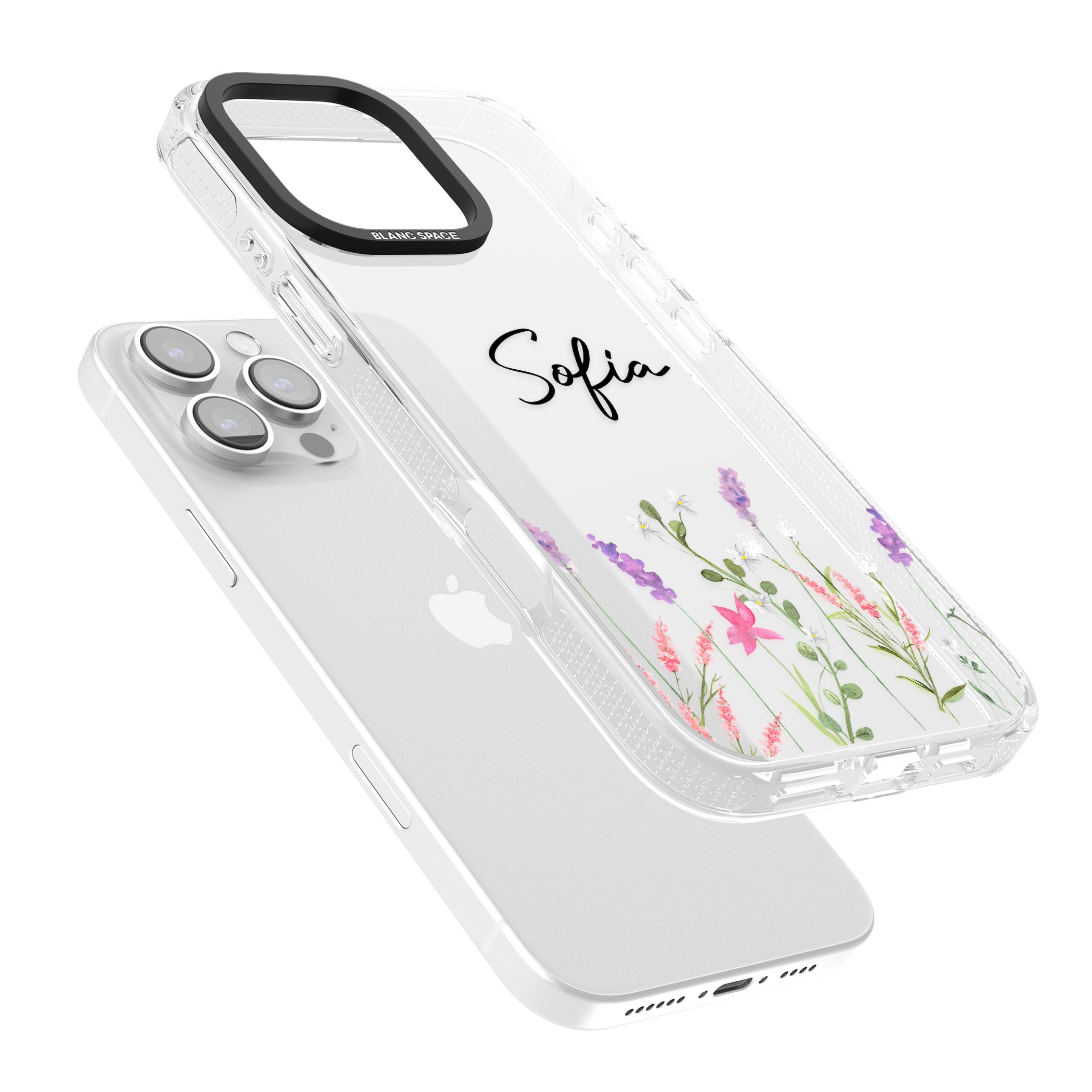 Personalised Lavender Wildflowers iPhone 16 Pro Max / 16 Pro Clear Case Impact Air - Blanc Space