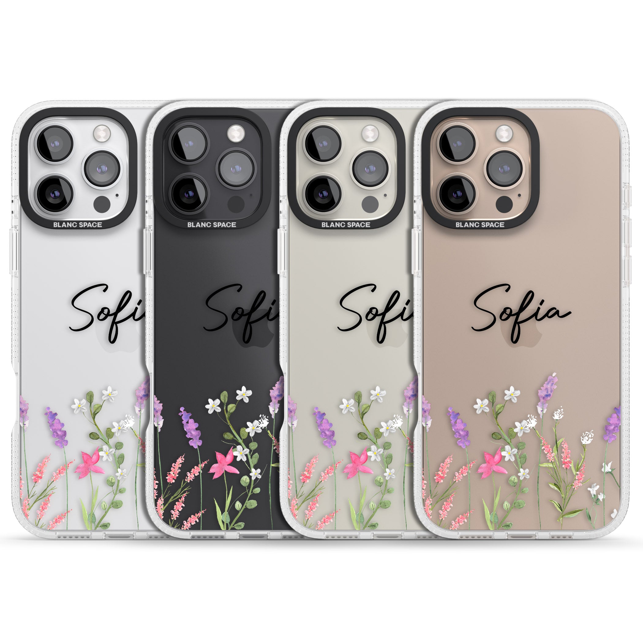 Personalised Lavender Wildflowers iPhone 16 Pro Max / 16 Pro Clear Case Impact Air - Blanc Space