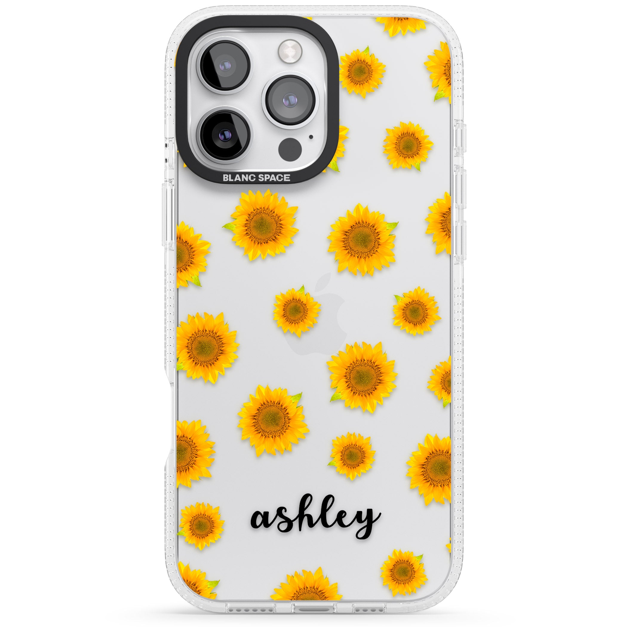 Personalised Sunflowers & Cursive iPhone 16 Pro Max / 16 Pro Clear Case Impact Air - Blanc Space
