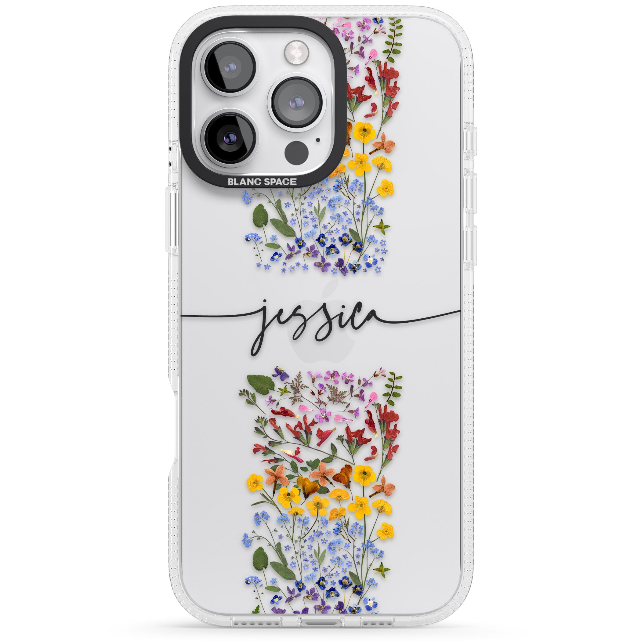 Personalised Wildflower Floral Stripe Personalised iPhone 16 Pro Max / 16 Pro Clear Case Impact Air - Blanc Space