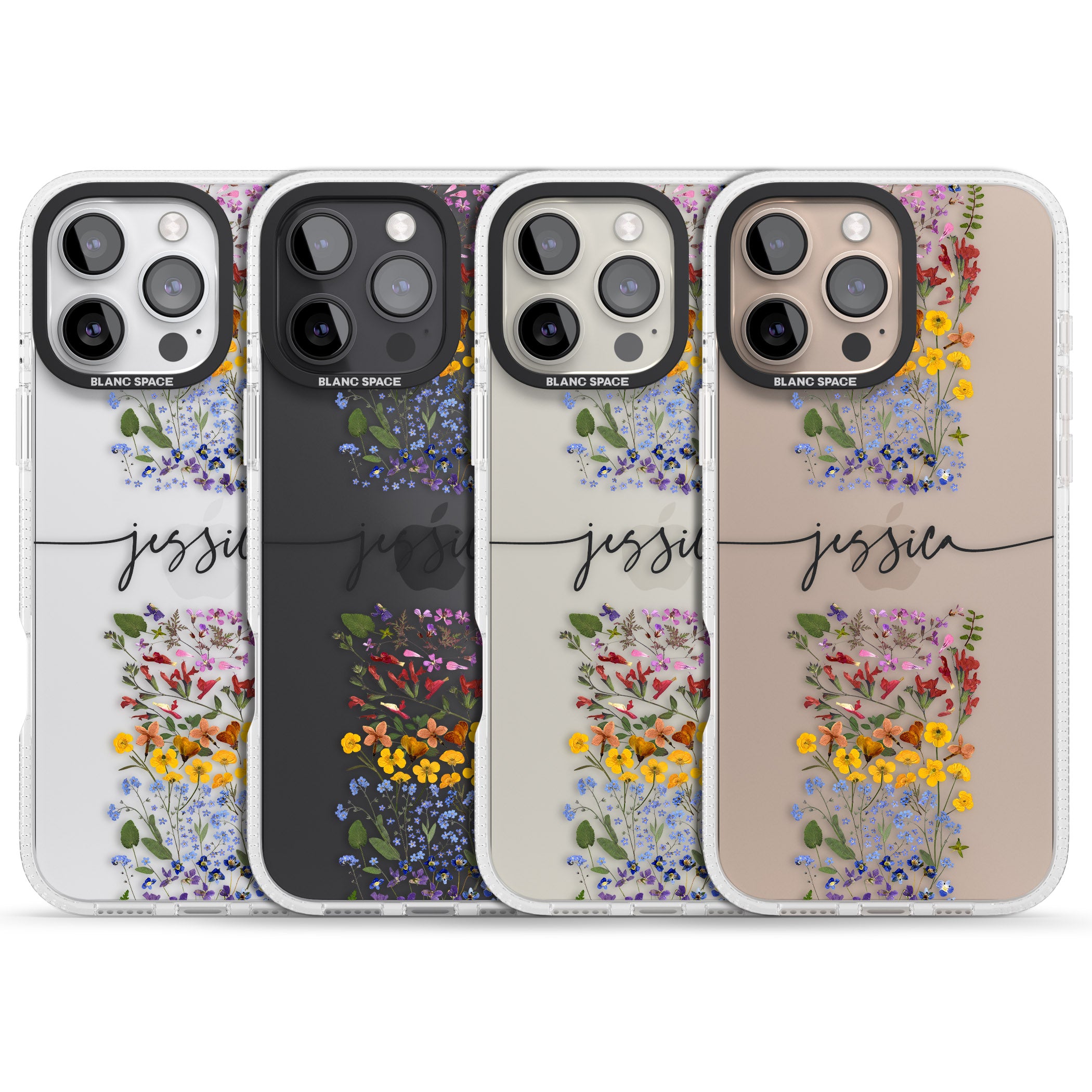 Personalised Wildflower Floral Stripe Personalised iPhone 16 Pro Max / 16 Pro Clear Case Impact Air - Blanc Space