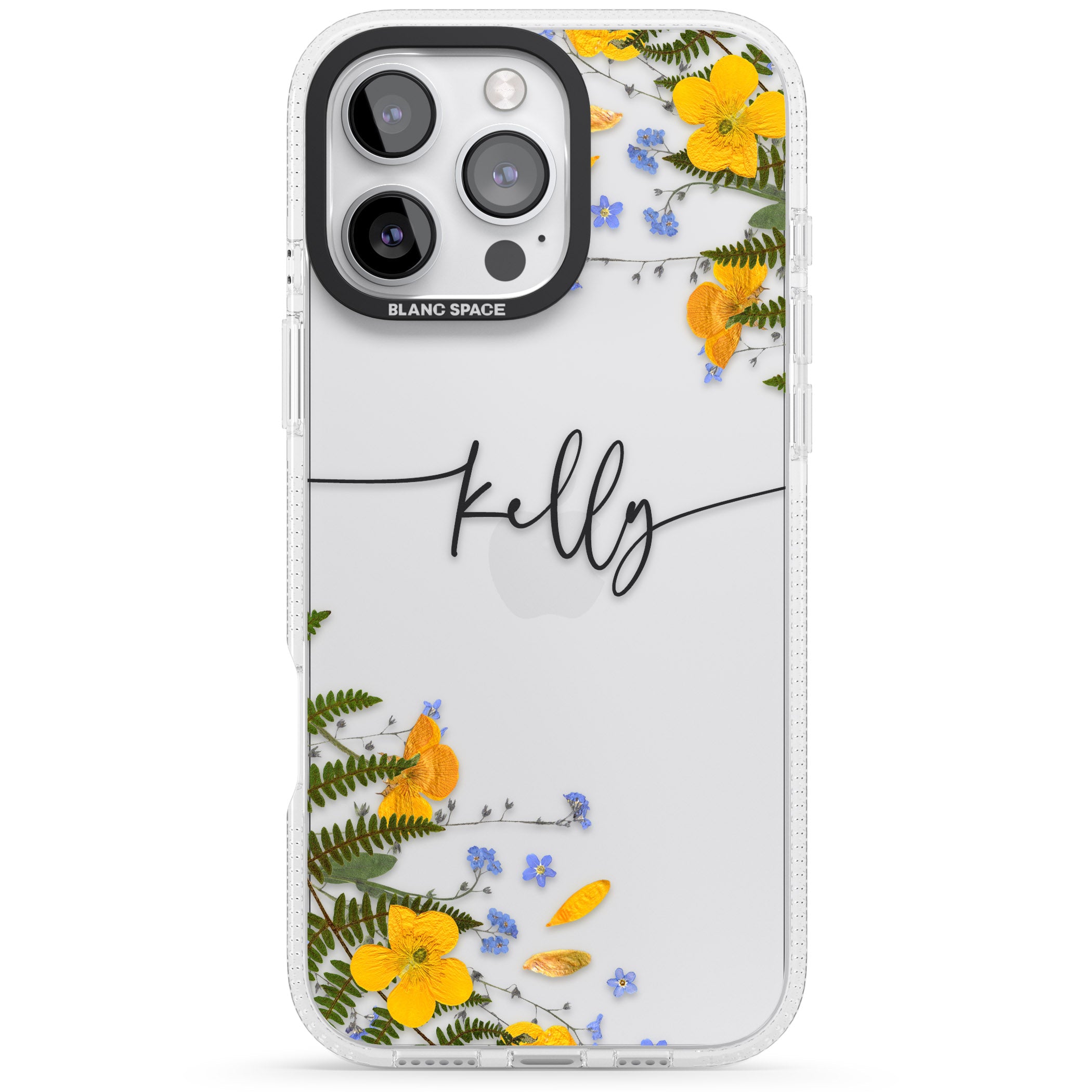 Personalised Ferns & Wildflowers iPhone 16 Pro Max / 16 Pro Clear Case Impact Air - Blanc Space