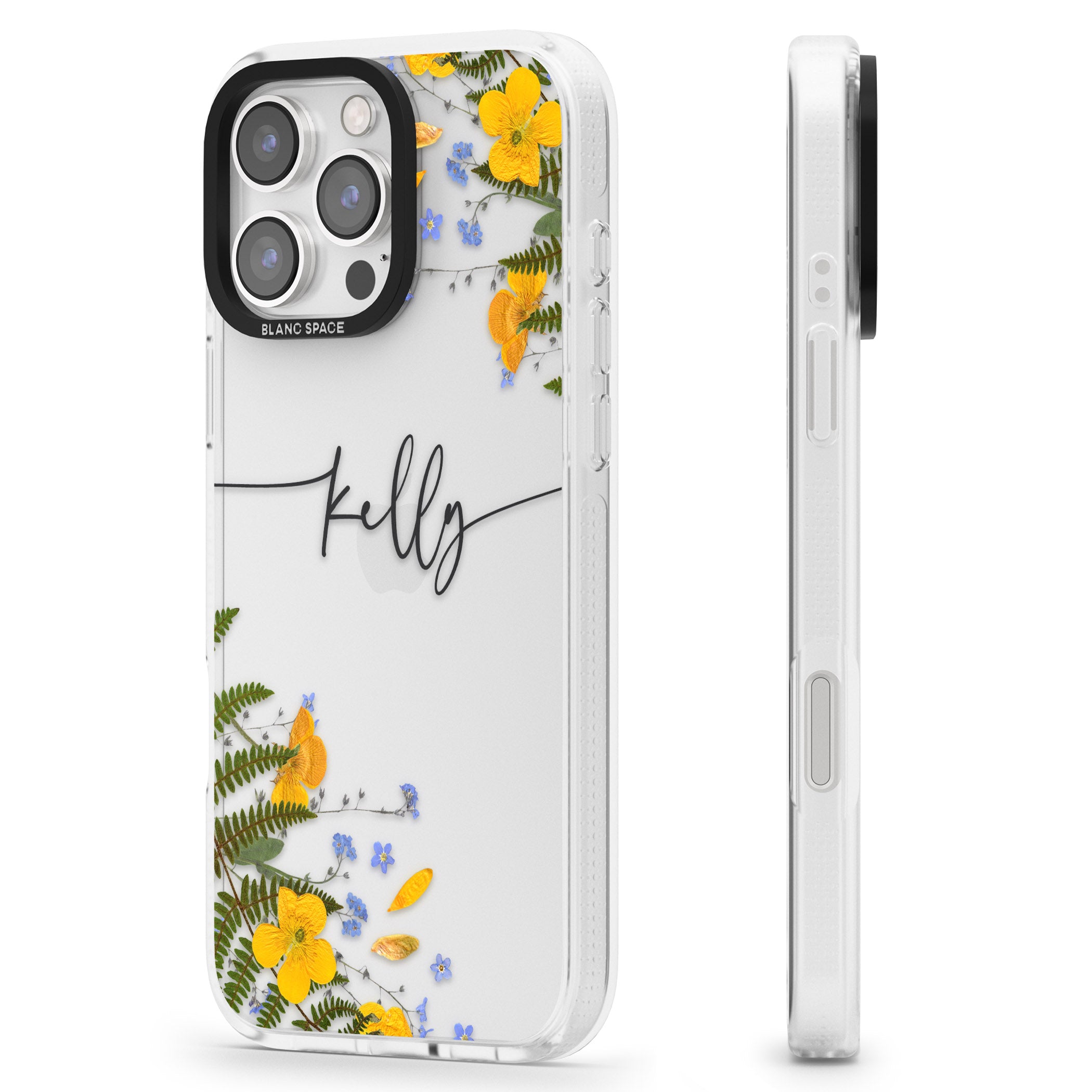 Personalised Ferns & Wildflowers iPhone 16 Pro Max / 16 Pro Clear Case Impact Air - Blanc Space