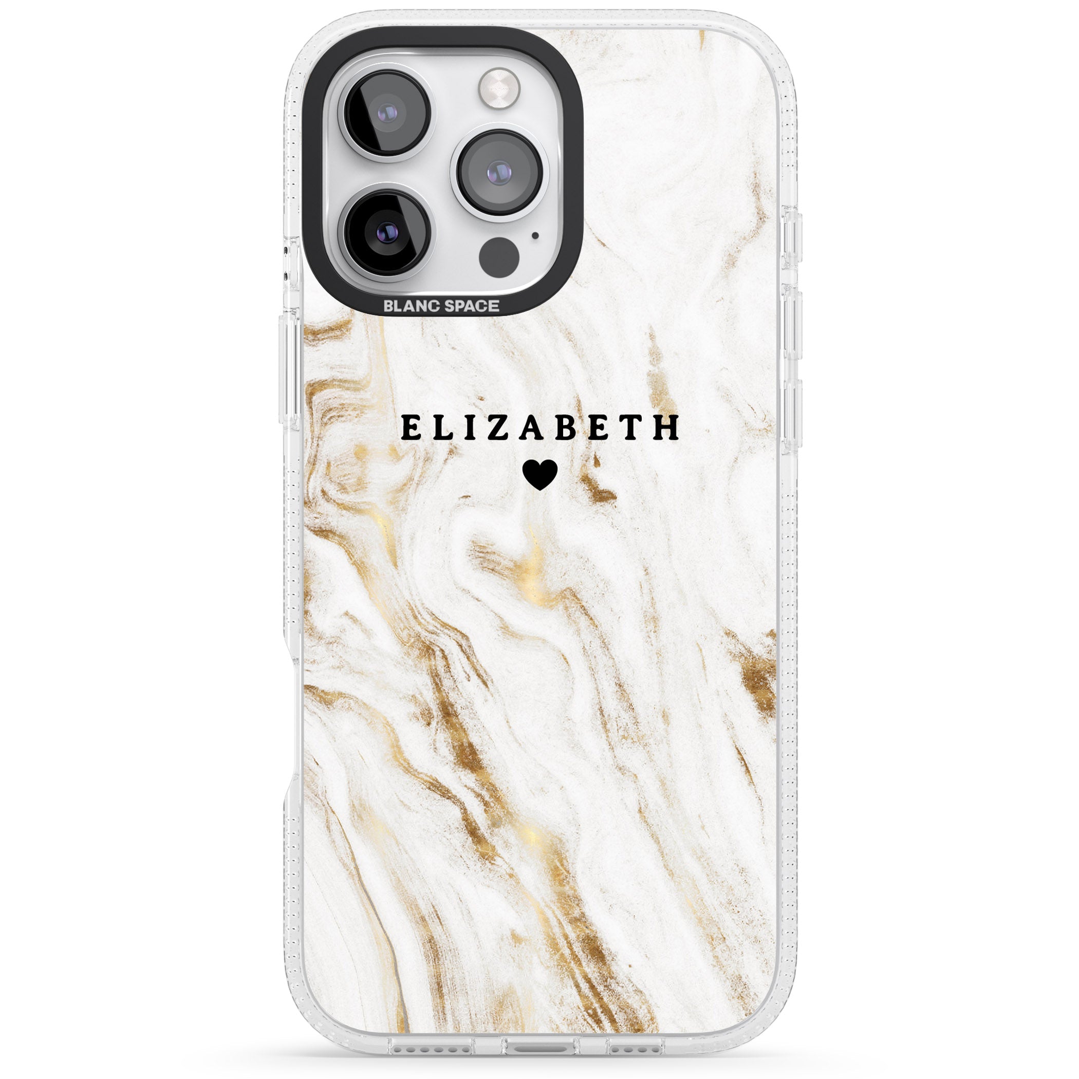 Personalised White & Gold Swirl Marble iPhone 16 Pro Max / 16 Pro Clear Case Impact Air - Blanc Space