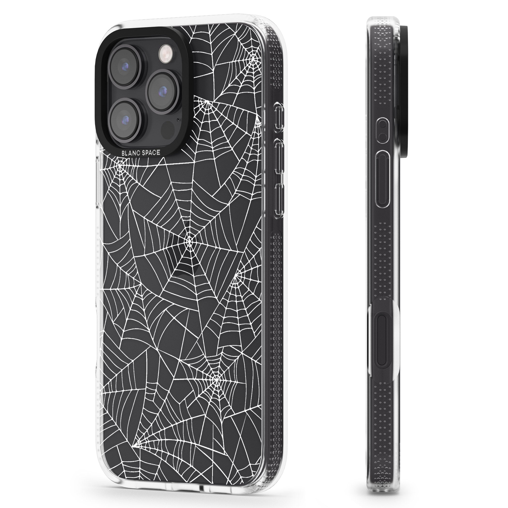 Personalised Spider Web Pattern iPhone 16 Pro Max / 16 Pro Clear Case Impact Air - Blanc Space