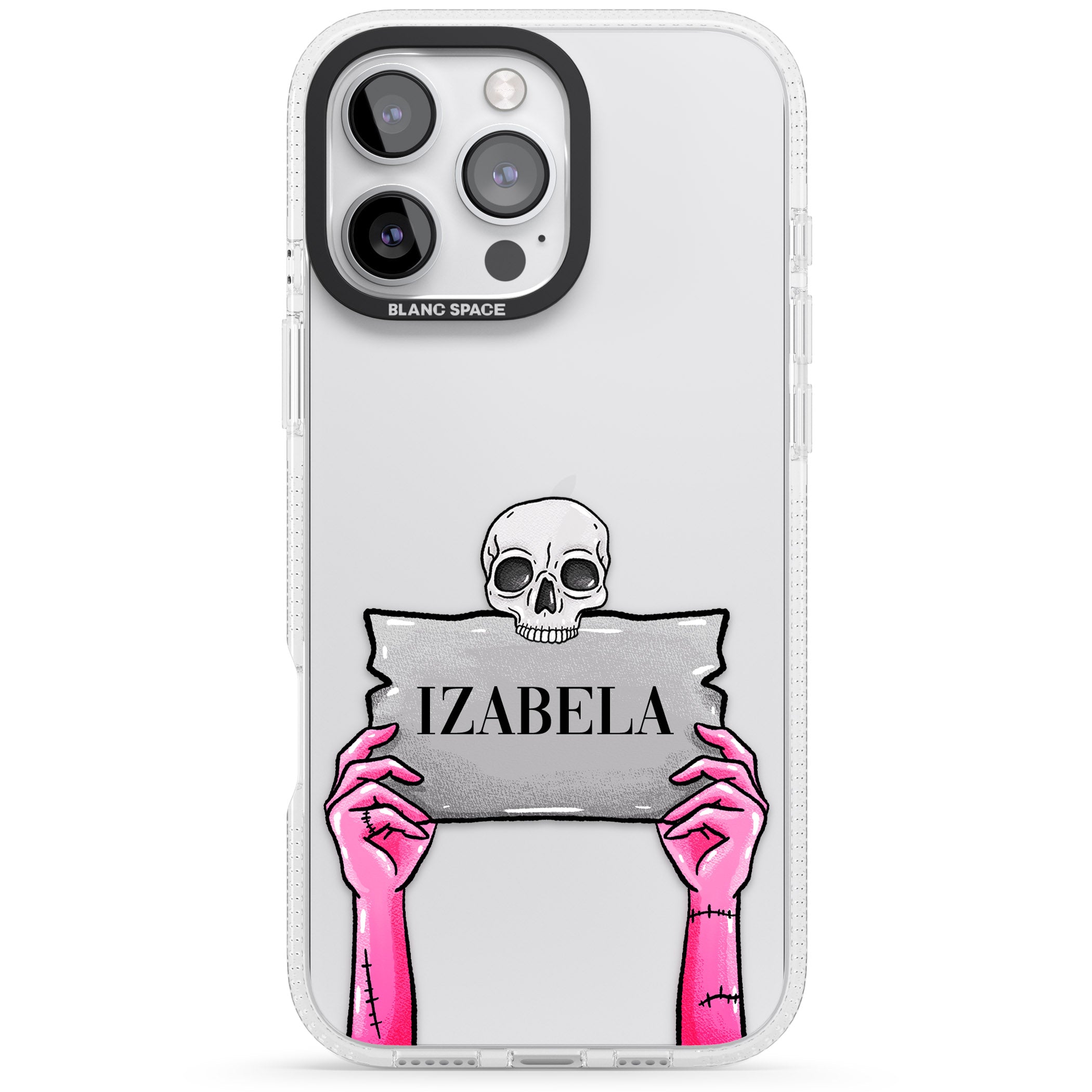 Personalised Grave Plaque iPhone 16 Pro Max / 16 Pro Clear Case Impact Air - Blanc Space
