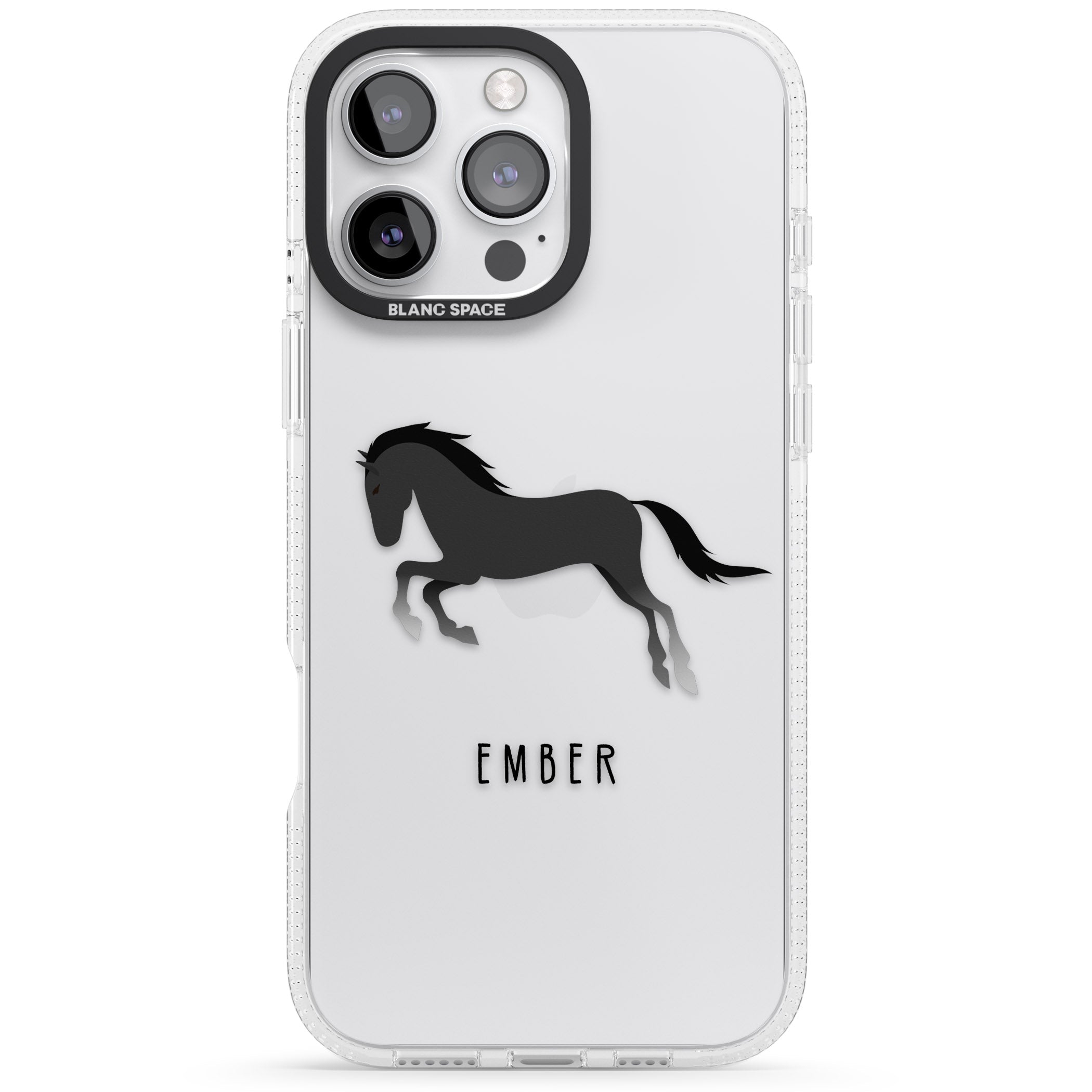 Personalised Black Horse iPhone 16 Pro Max / 16 Pro Clear Case Impact Air - Blanc Space