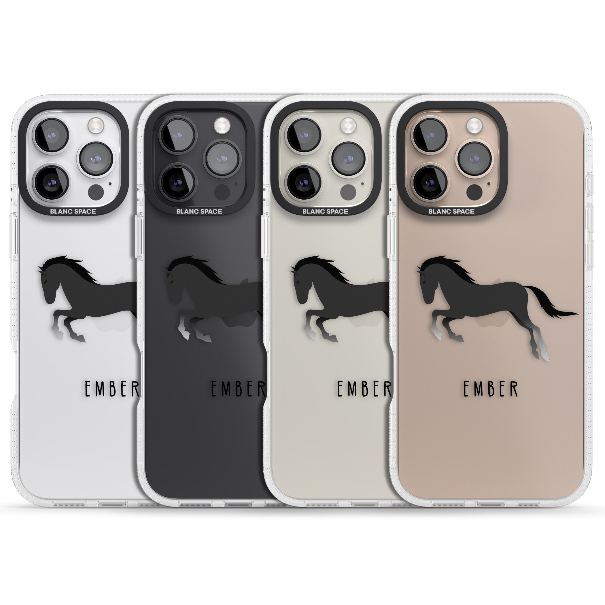 Personalised Black Horse iPhone 16 Pro Max / 16 Pro Clear Case Impact Air - Blanc Space