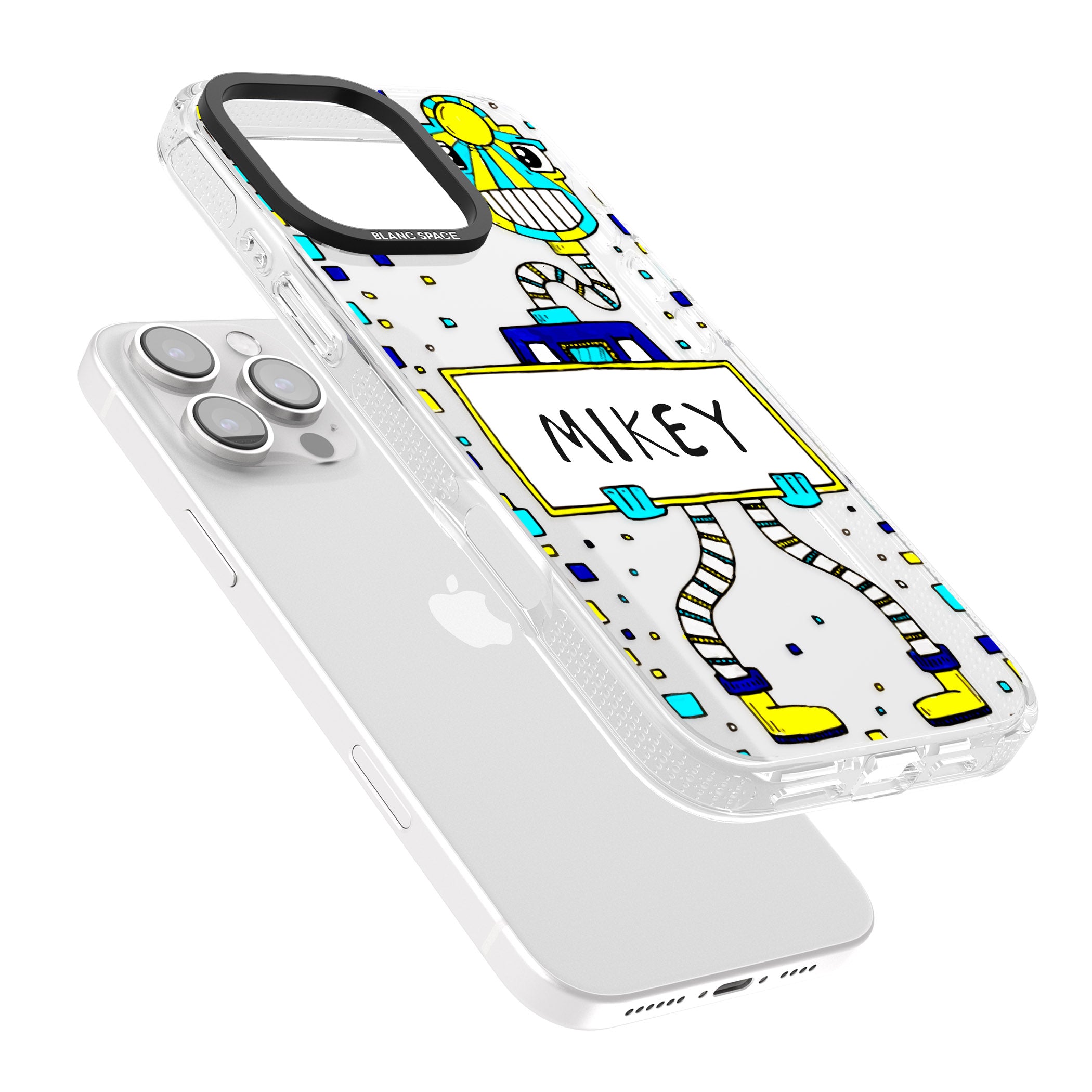 Personalised Tubes Guy iPhone 16 Pro Max / 16 Pro Clear Case Impact Air - Blanc Space