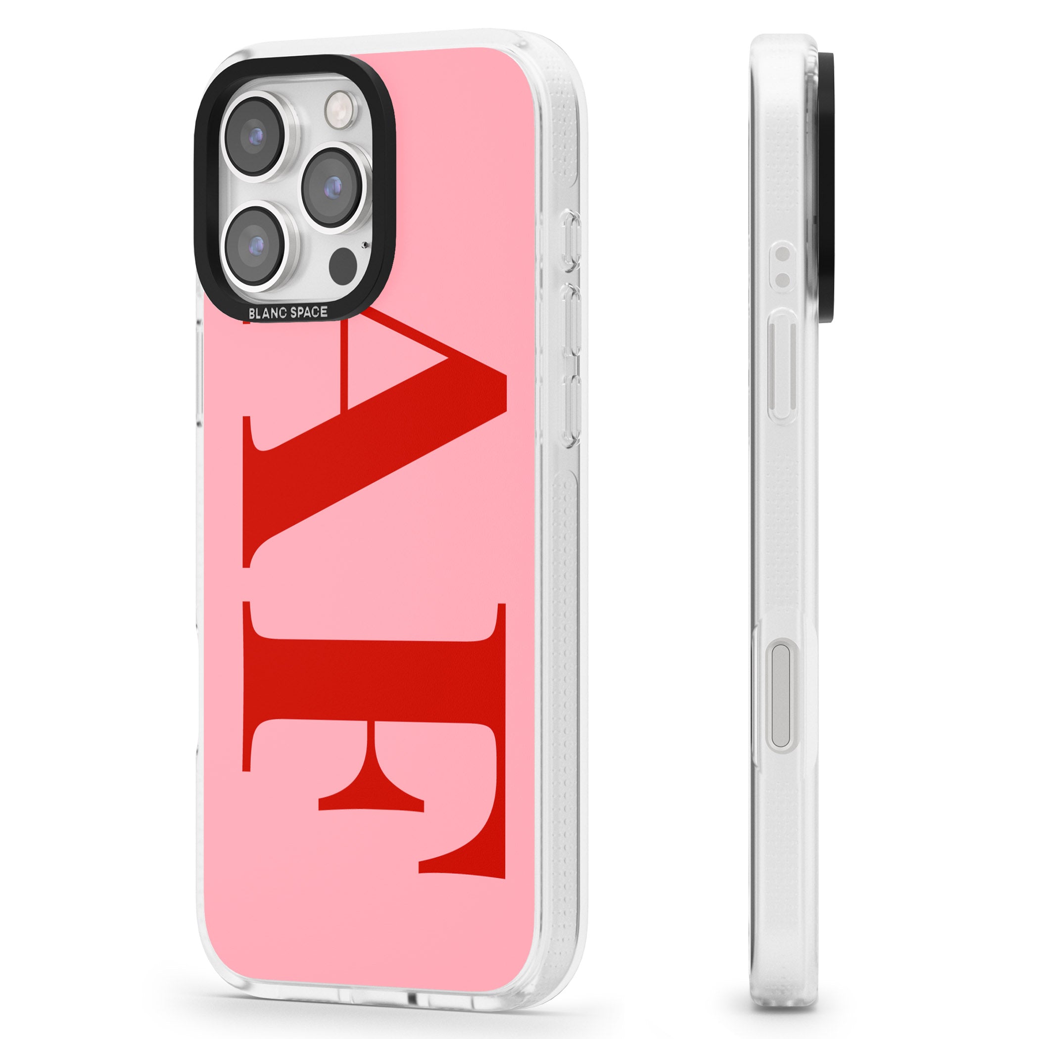Personalised Red & Pink Letters iPhone 16 Pro Max / 16 Pro Clear Case Impact Air - Blanc Space
