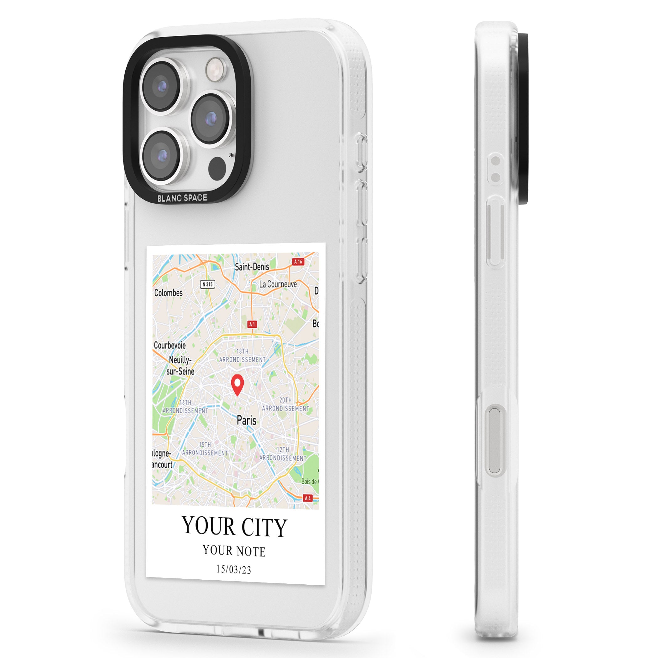 Personalised World Map iPhone 16 Pro Max / 16 Pro Clear Case Impact Air - Blanc Space