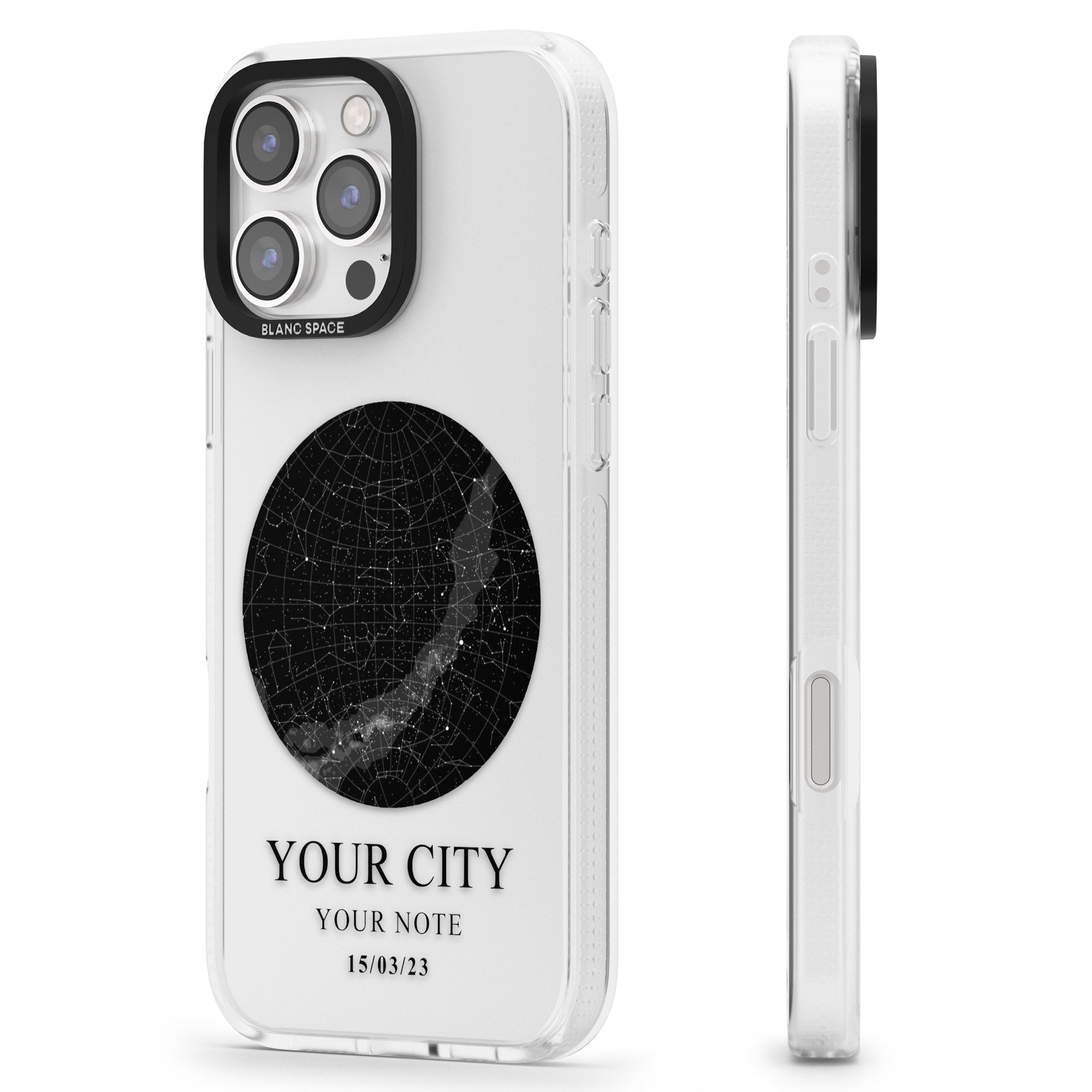 Personalised Star Map iPhone 16 Pro Max / 16 Pro Clear Case Impact Air - Blanc Space