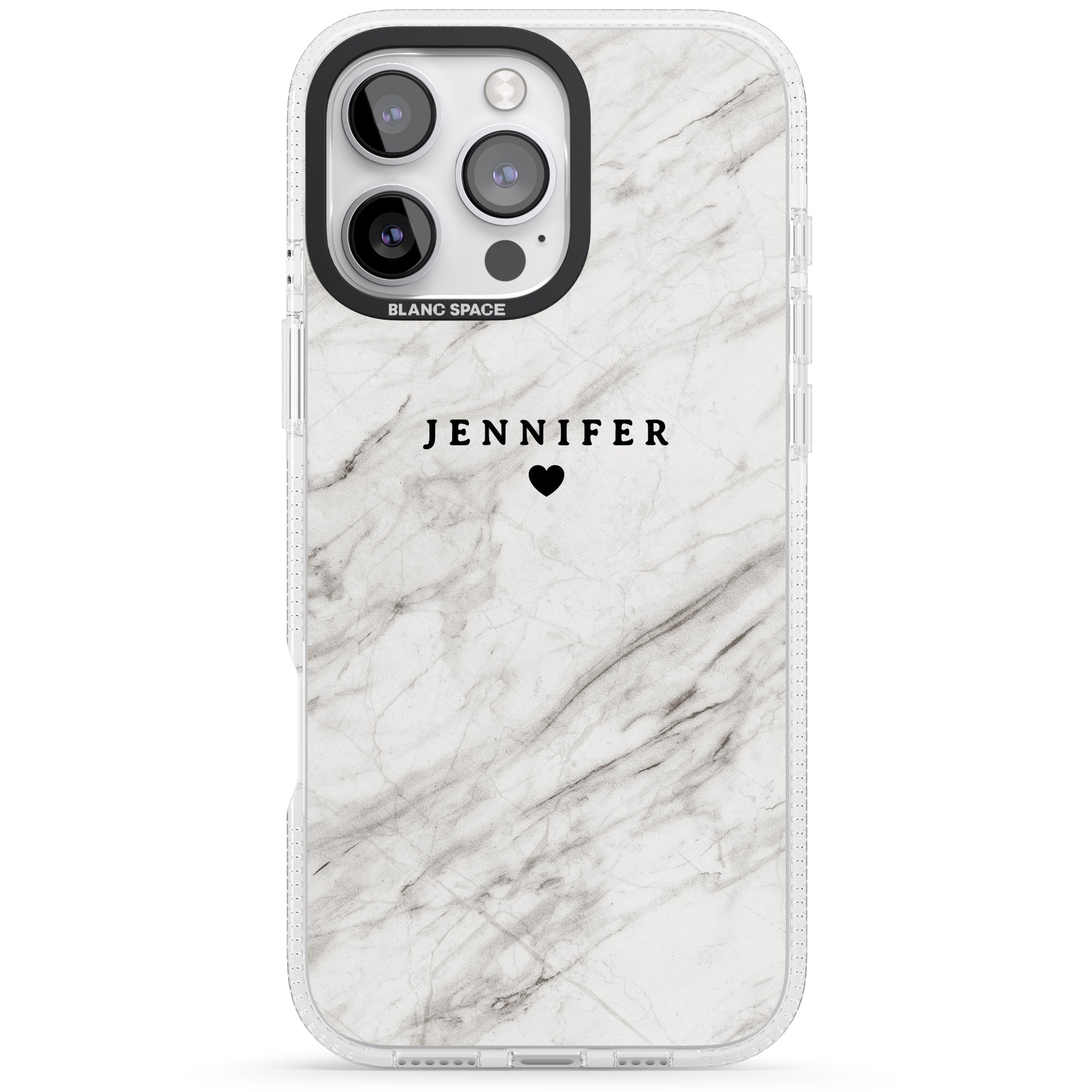 Personalised Light Grey & White Marble Texture iPhone 16 Pro Max / 16 Pro Clear Case Impact Air - Blanc Space