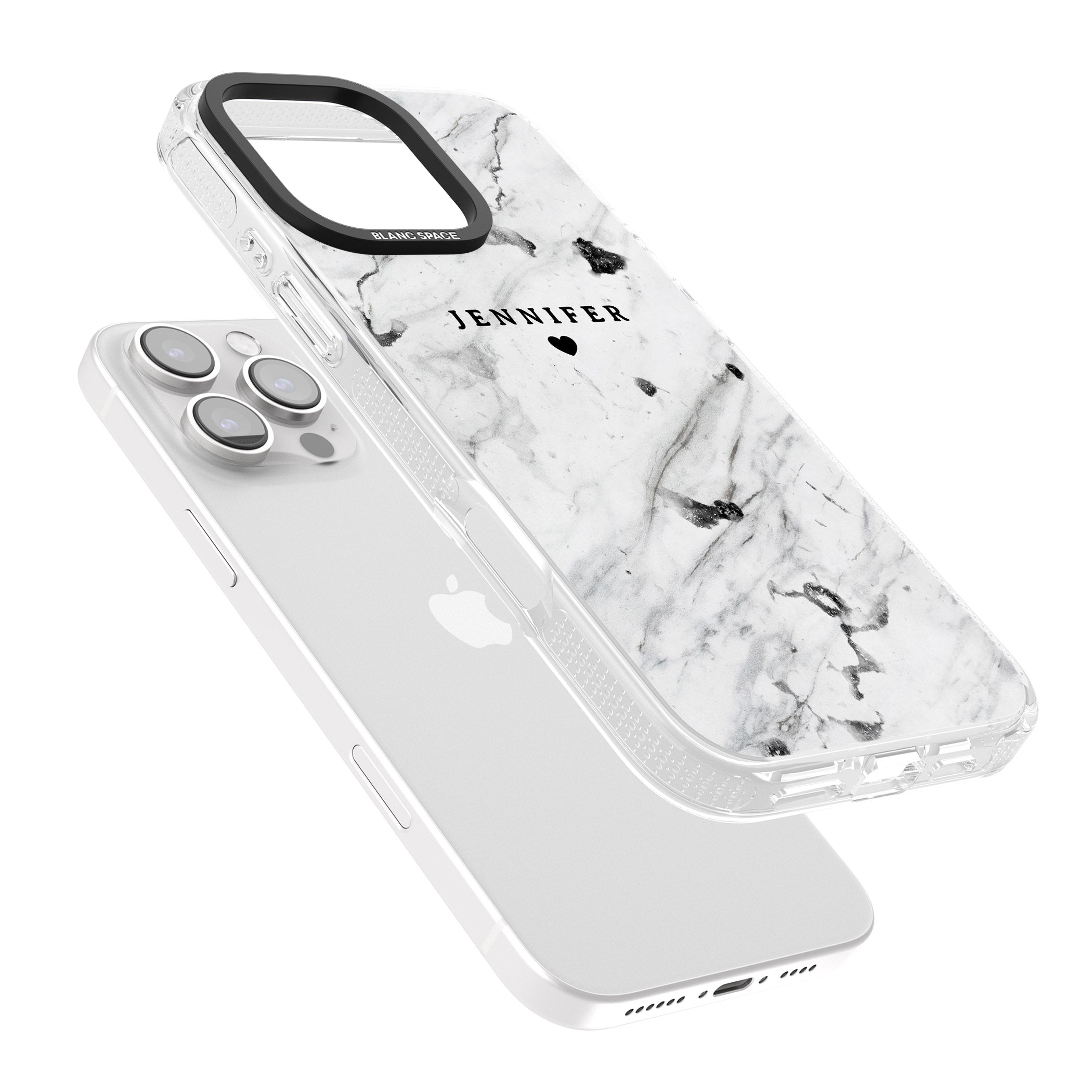 Personalised Black & White Marble Texture iPhone 16 Pro Max / 16 Pro Clear Case Impact Air - Blanc Space