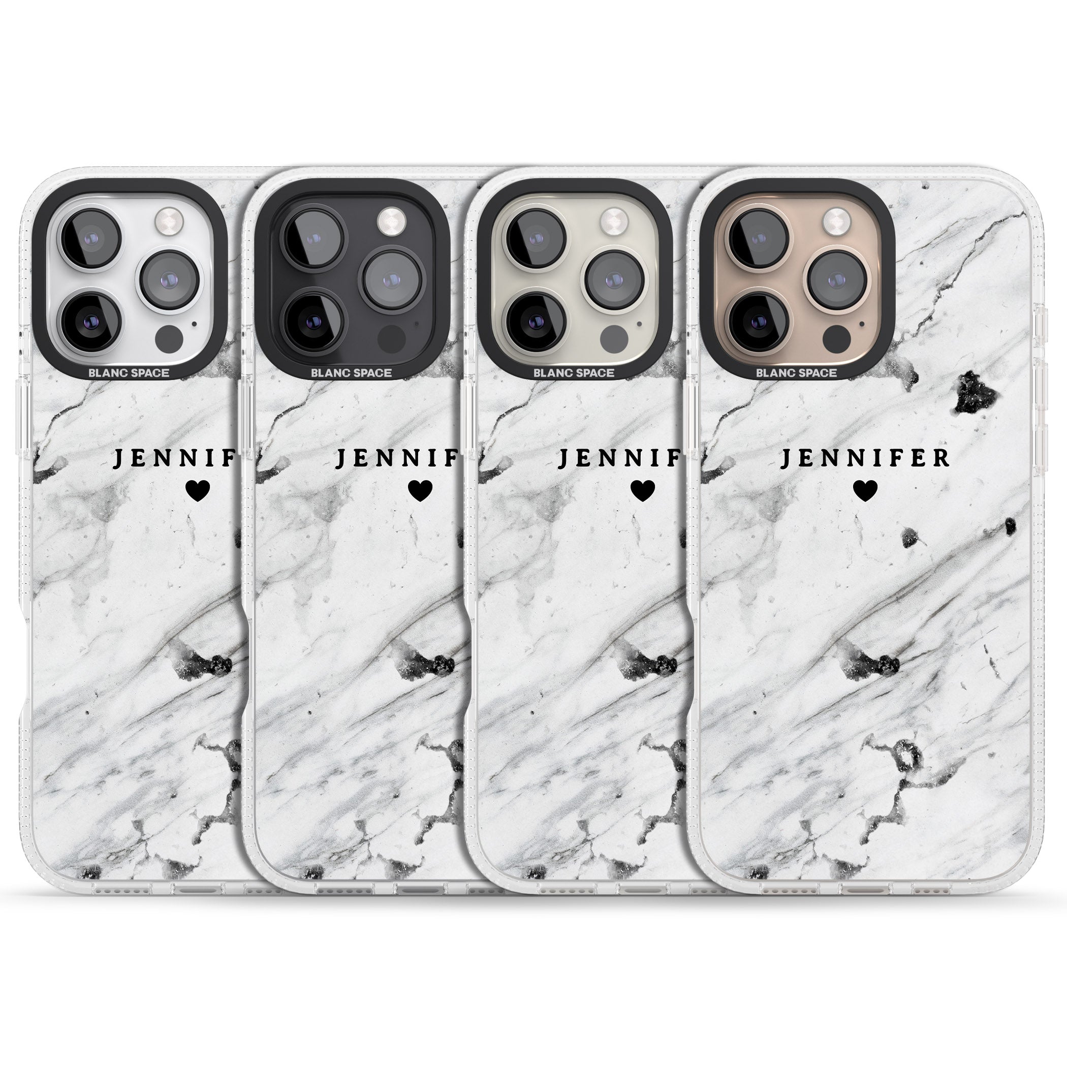 Personalised Black & White Marble Texture iPhone 16 Pro Max / 16 Pro Clear Case Impact Air - Blanc Space