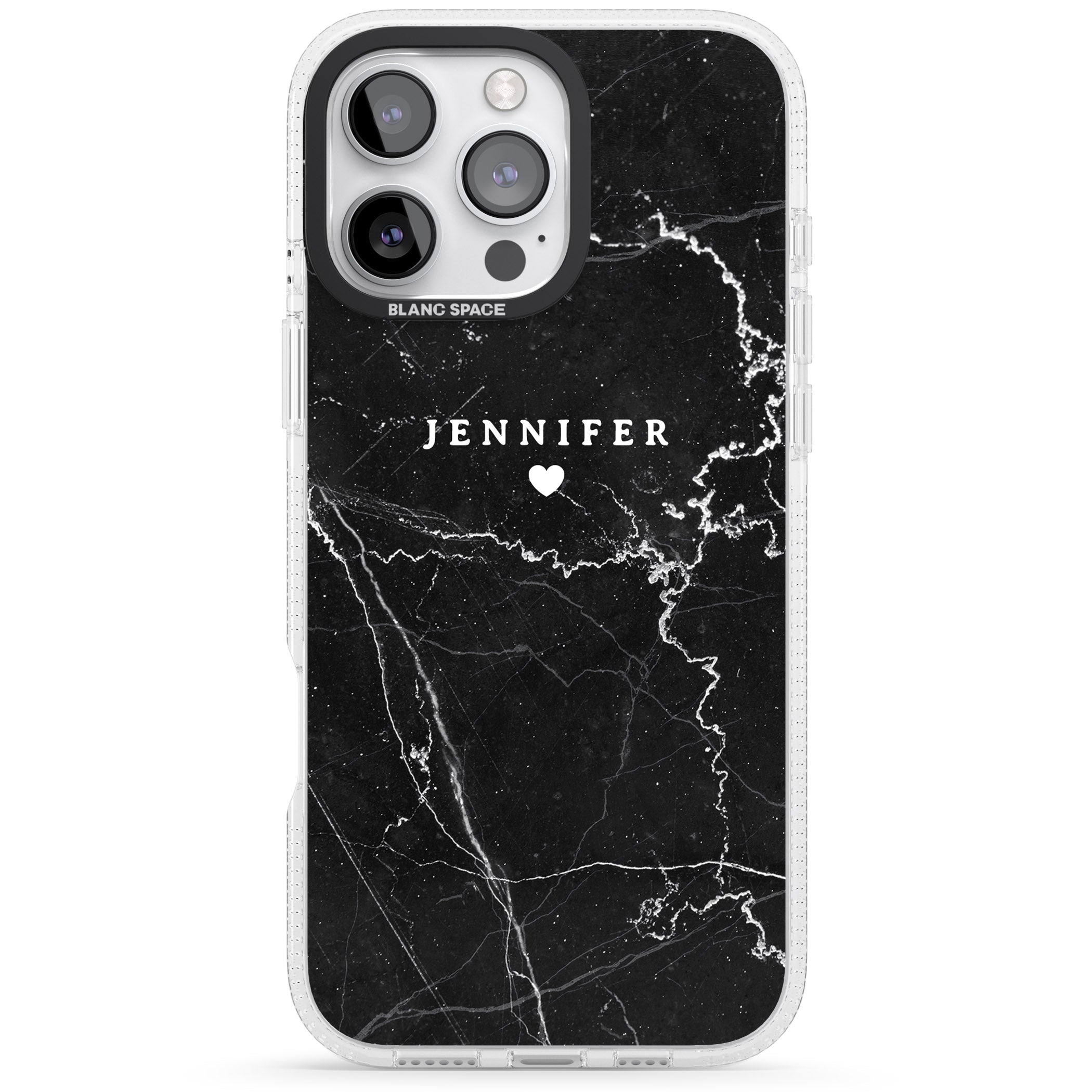 Personalised Black Marble 2 iPhone 16 Pro Max / 16 Pro Clear Case Impact Air - Blanc Space