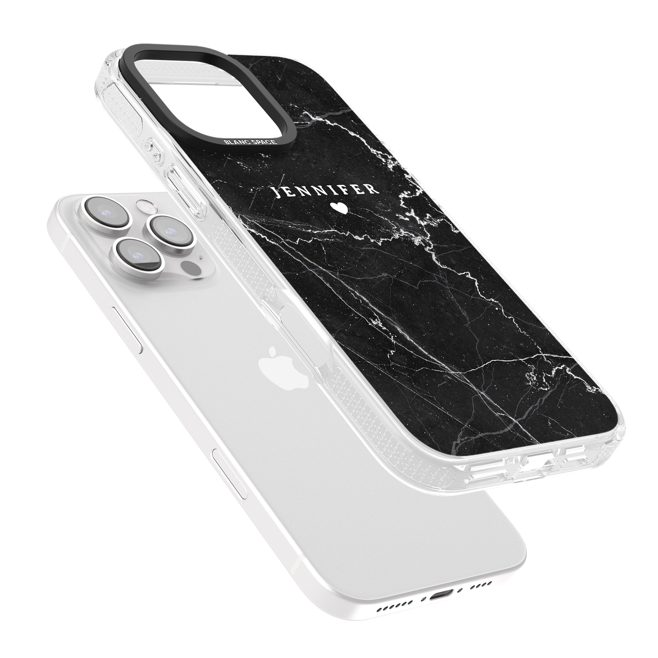 Personalised Black Marble 2 iPhone 16 Pro Max / 16 Pro Clear Case Impact Air - Blanc Space