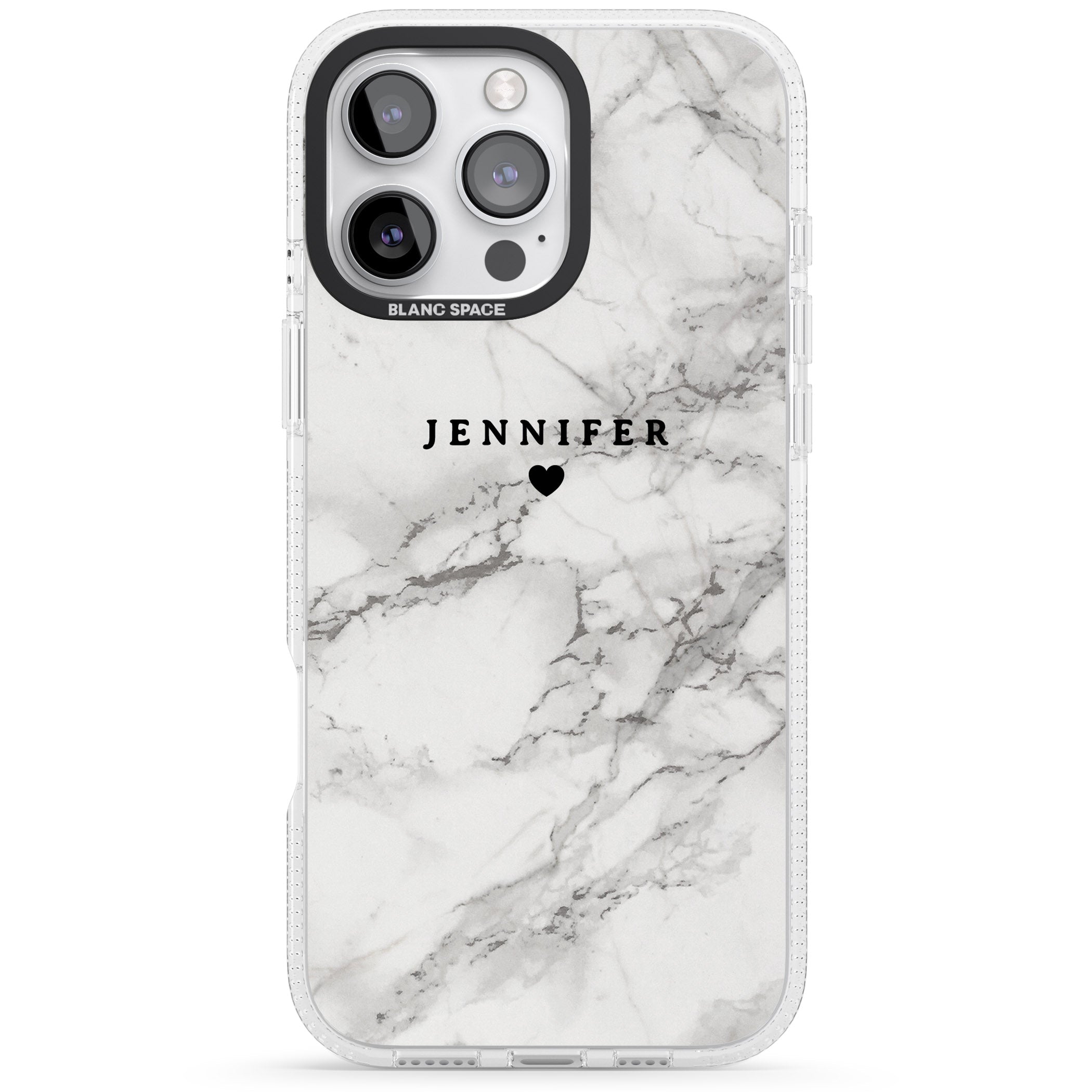 Personalised Classic Grey Marble iPhone 16 Pro Max / 16 Pro Clear Case Impact Air - Blanc Space