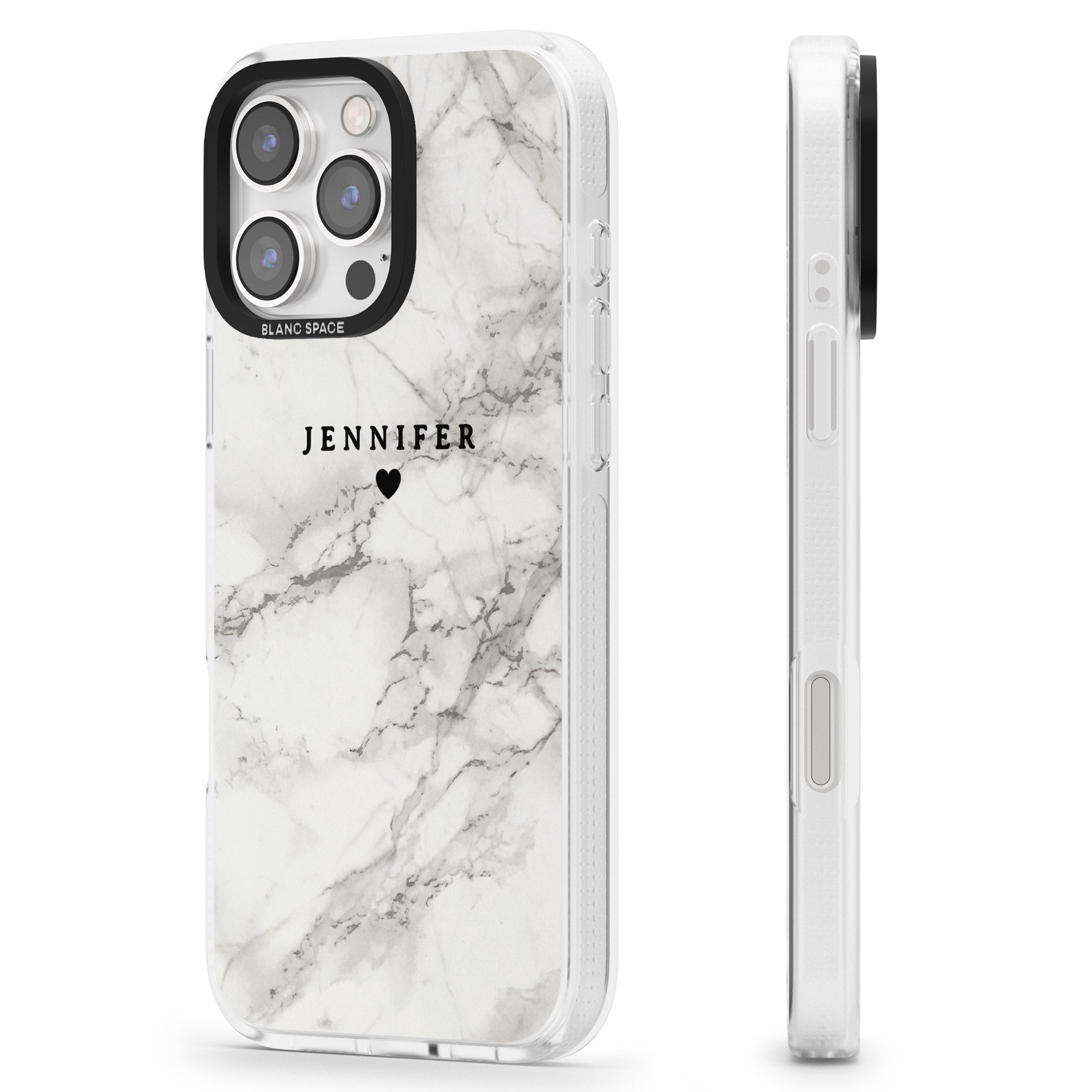 Personalised Classic Grey Marble iPhone 16 Pro Max / 16 Pro Clear Case Impact Air - Blanc Space