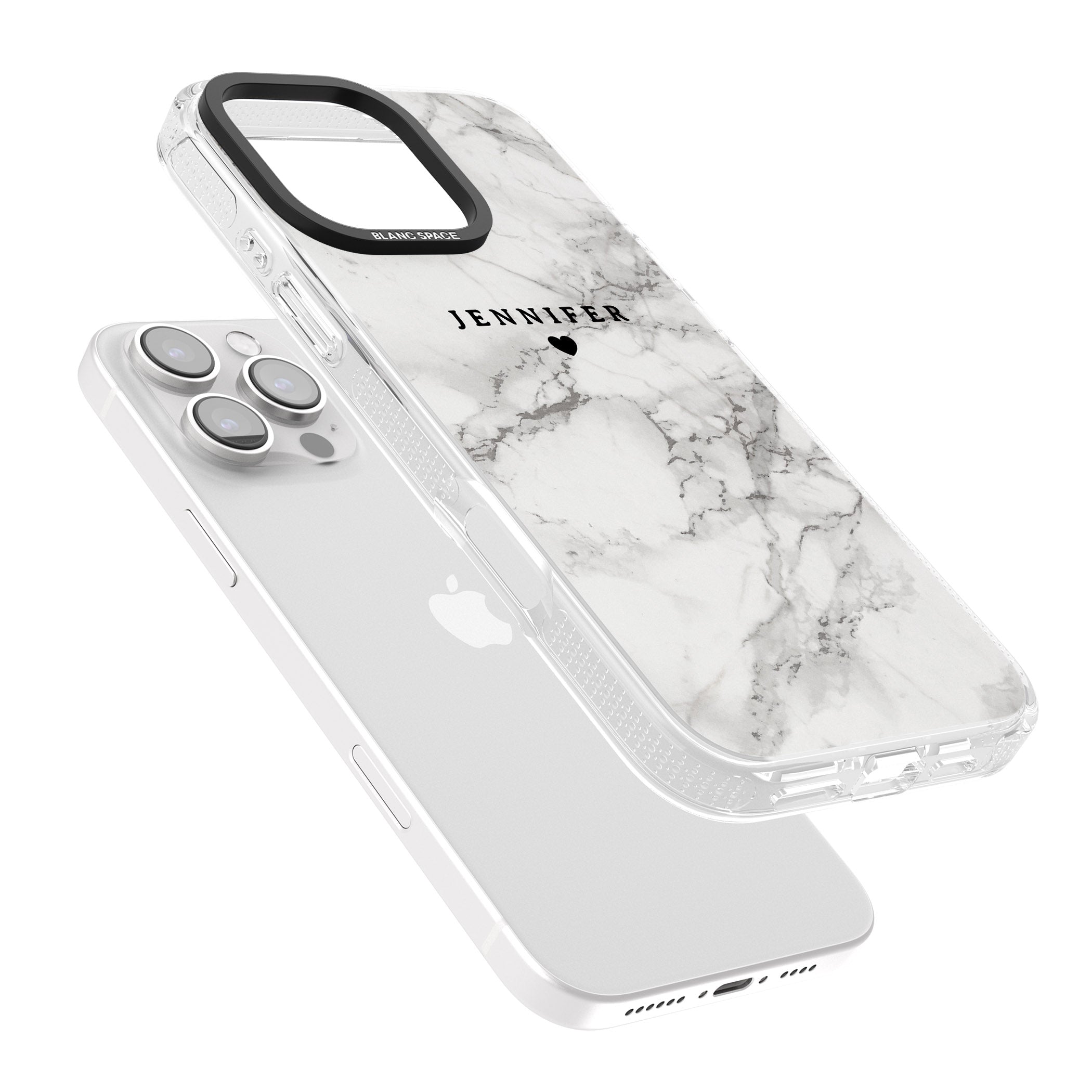 Personalised Classic Grey Marble iPhone 16 Pro Max / 16 Pro Clear Case Impact Air - Blanc Space