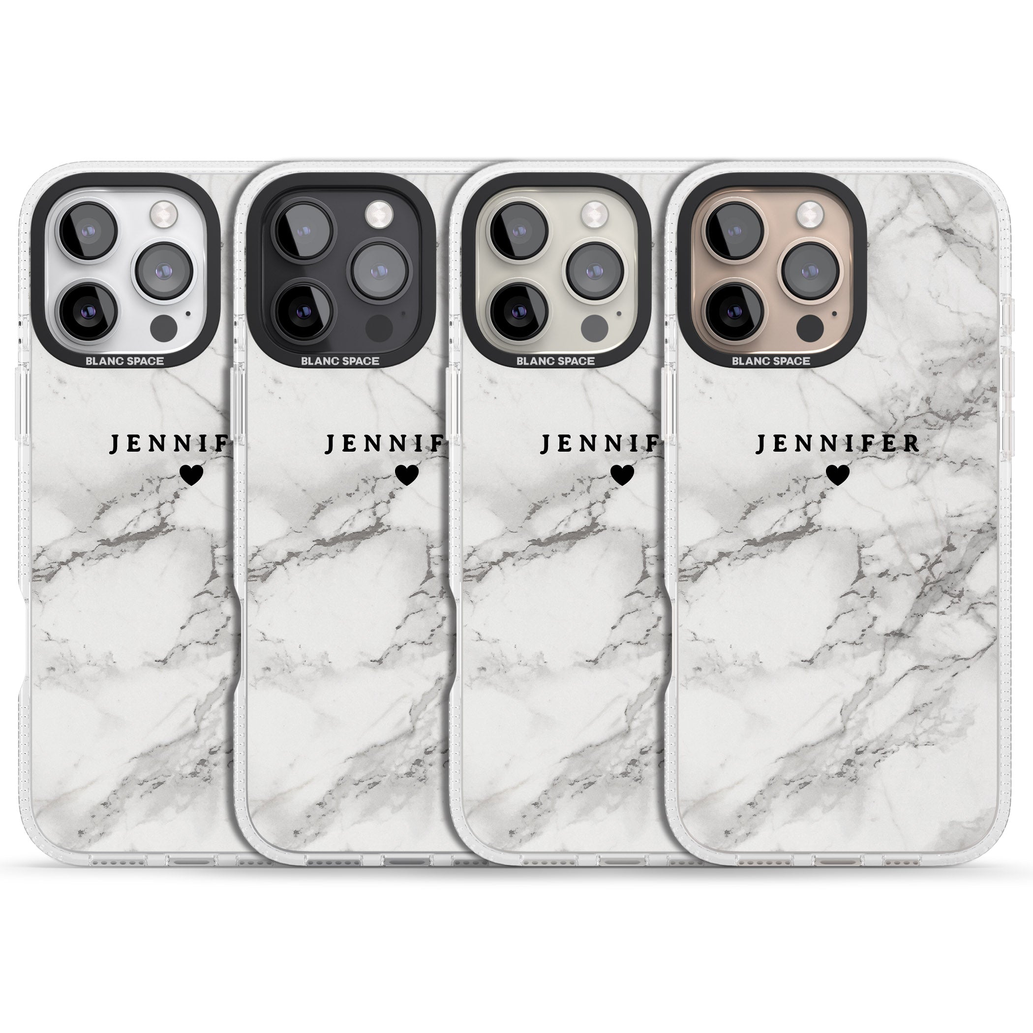Personalised Classic Grey Marble iPhone 16 Pro Max / 16 Pro Clear Case Impact Air - Blanc Space