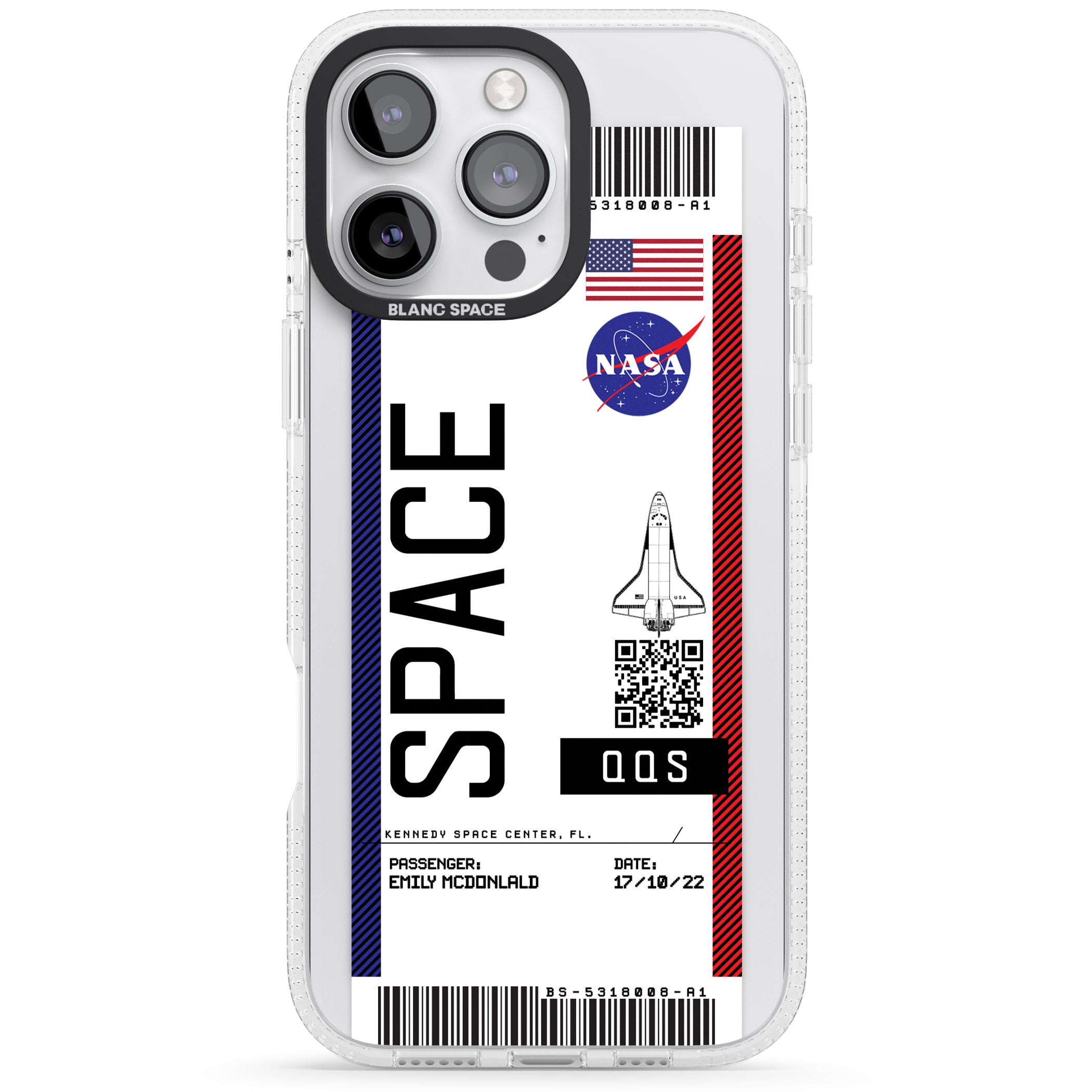 Personalised NASA Boarding Pass (Light) iPhone 16 Pro Max / 16 Pro Clear Case Impact Air - Blanc Space