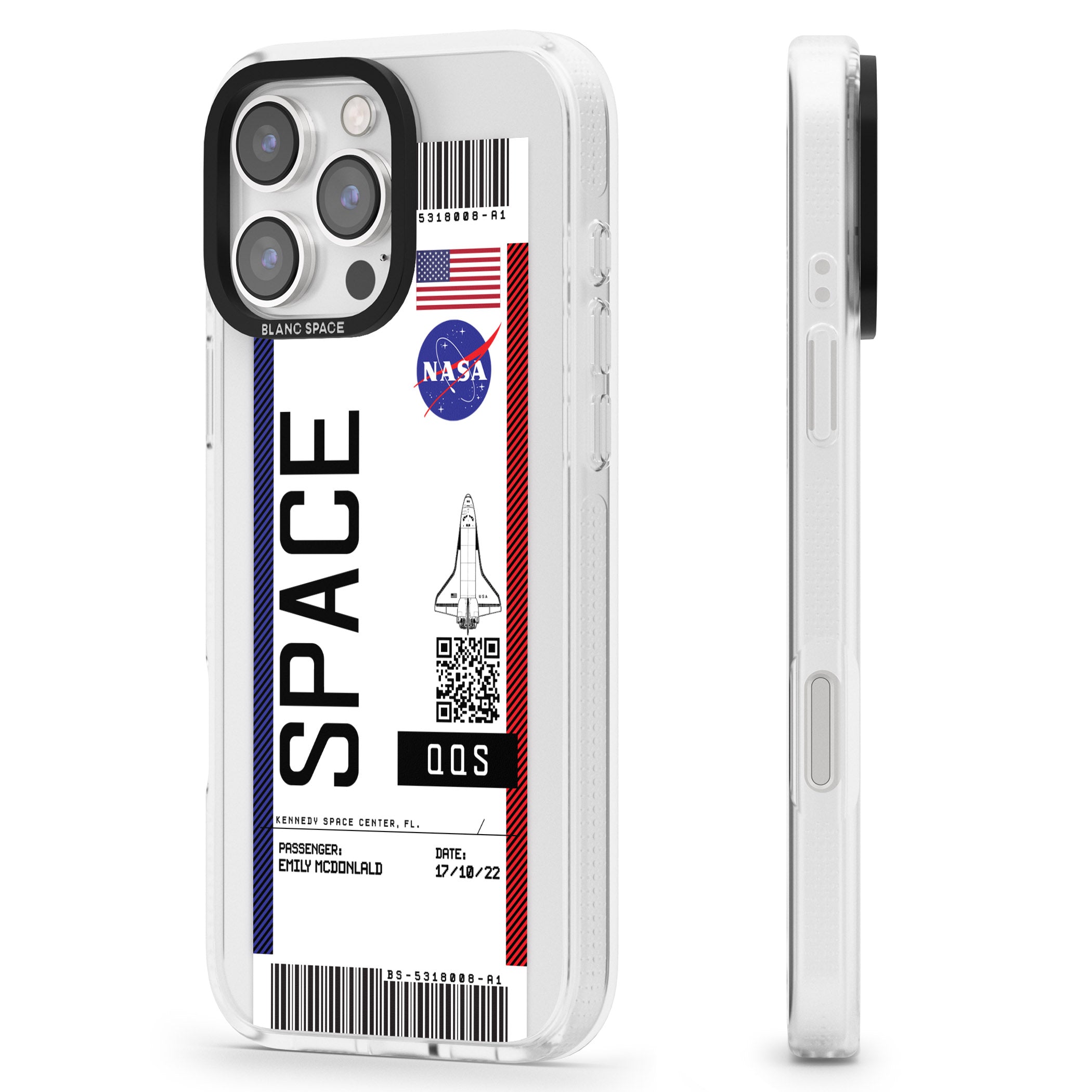 Personalised NASA Boarding Pass (Light) iPhone 16 Pro Max / 16 Pro Clear Case Impact Air - Blanc Space