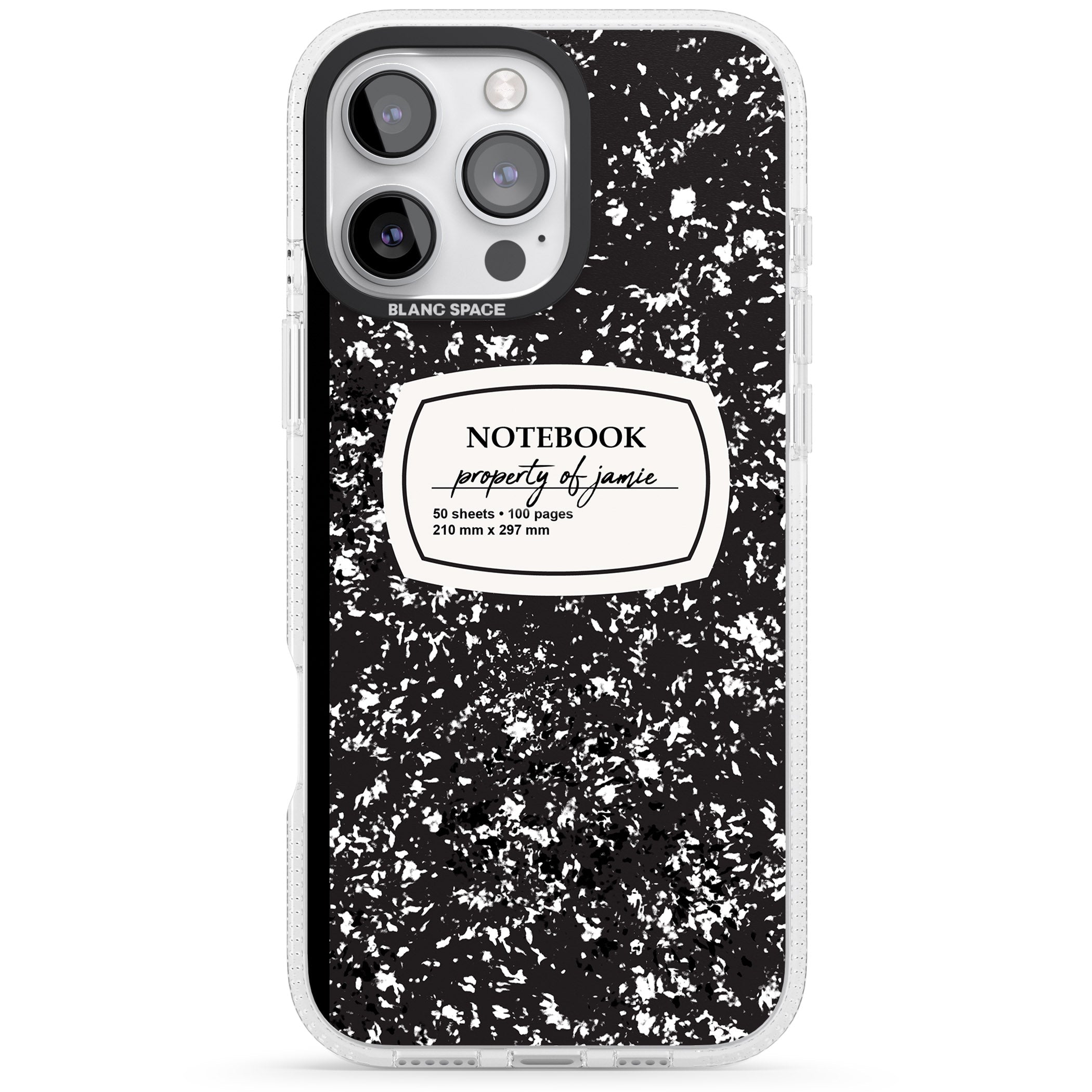 Personalised Notebook Cover iPhone 16 Pro Max / 16 Pro Clear Case Impact Air - Blanc Space