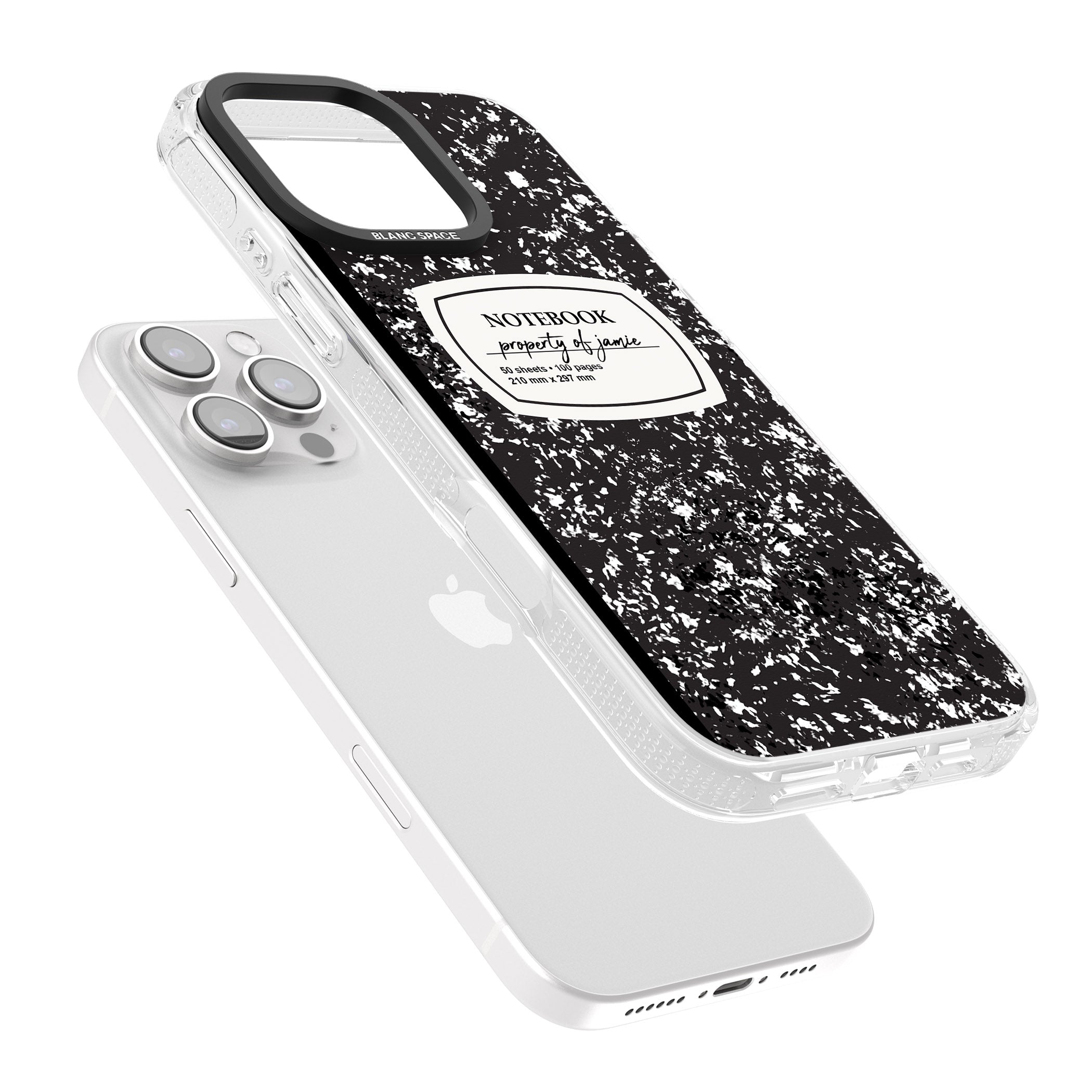 Personalised Notebook Cover iPhone 16 Pro Max / 16 Pro Clear Case Impact Air - Blanc Space