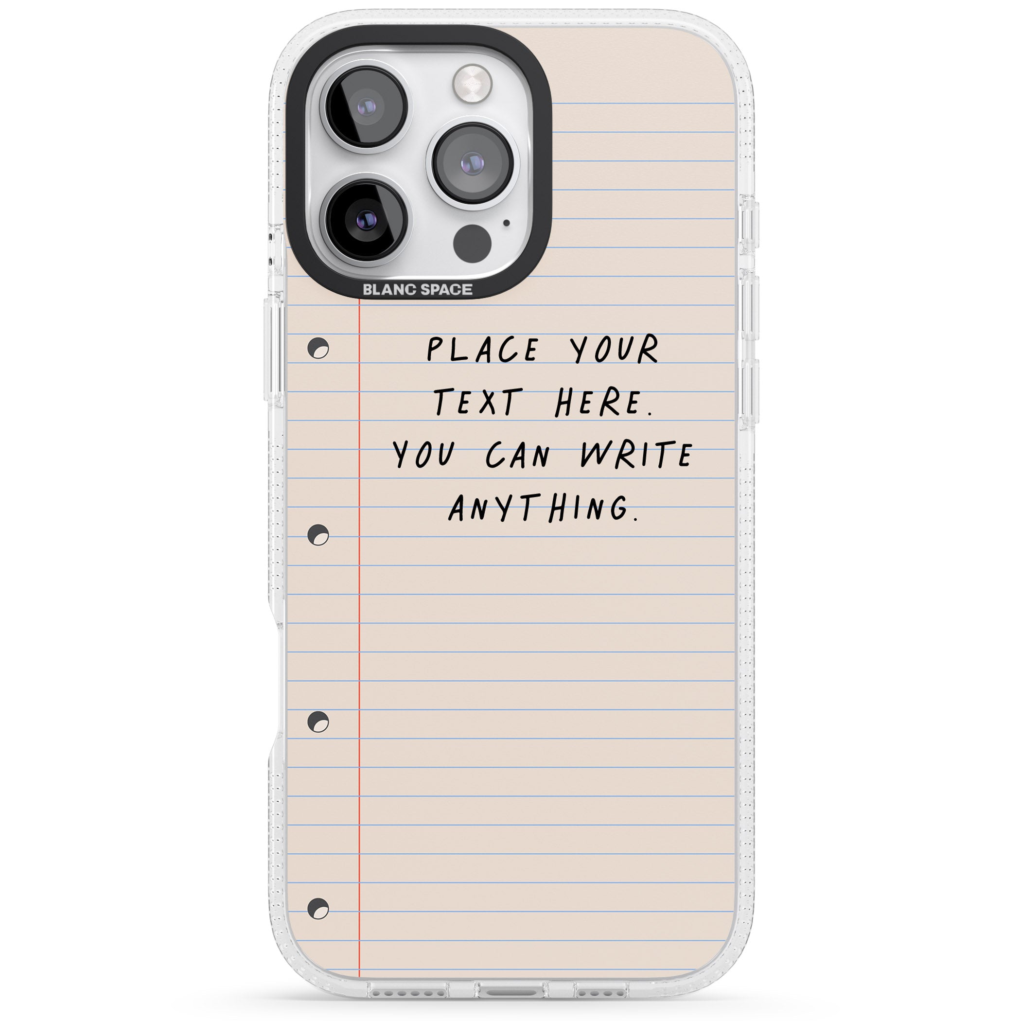 Personalised School Paper iPhone 16 Pro Max / 16 Pro Clear Case Impact Air - Blanc Space