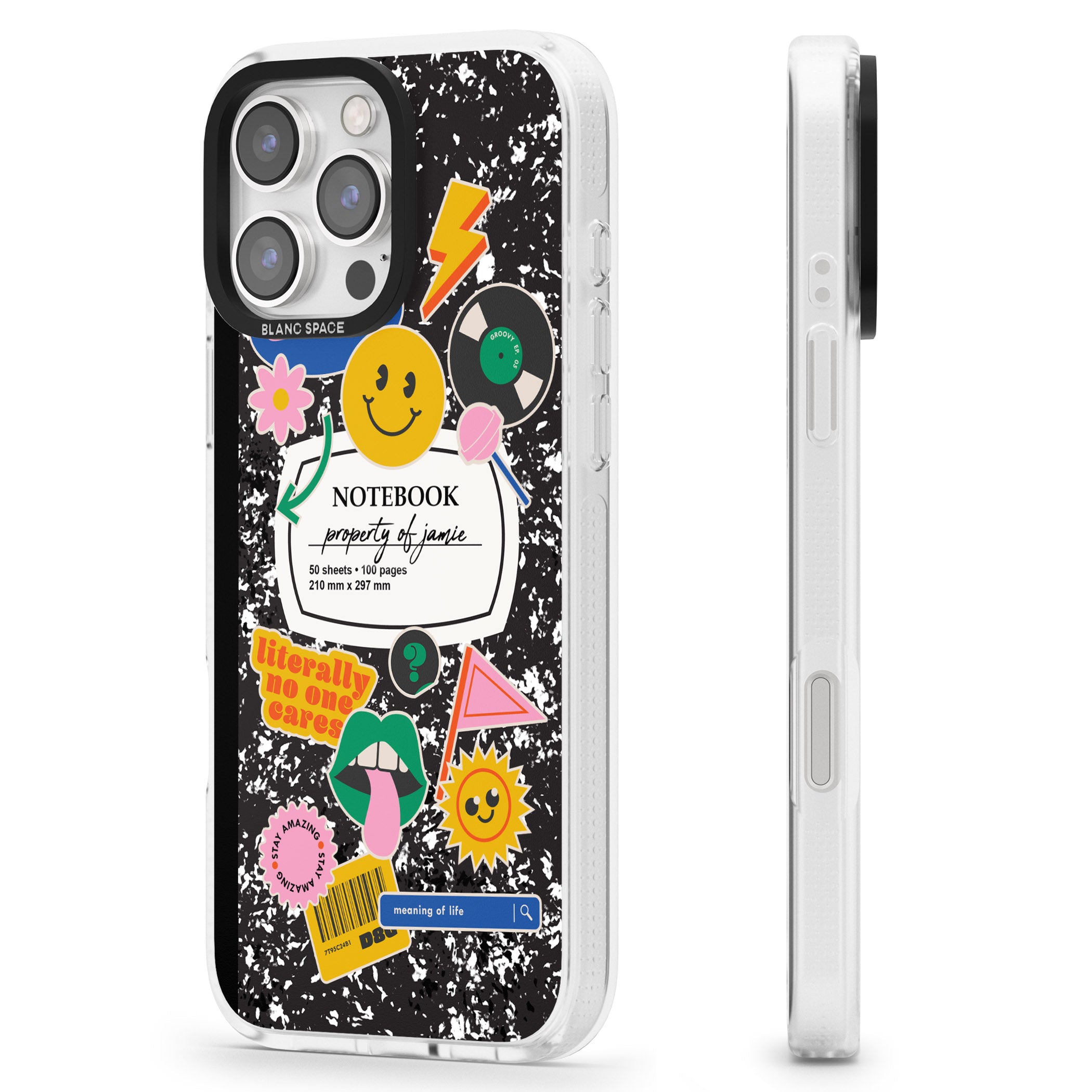 Personalised Notebook Cover with Stickers iPhone 16 Pro Max / 16 Pro Clear Case Impact Air - Blanc Space