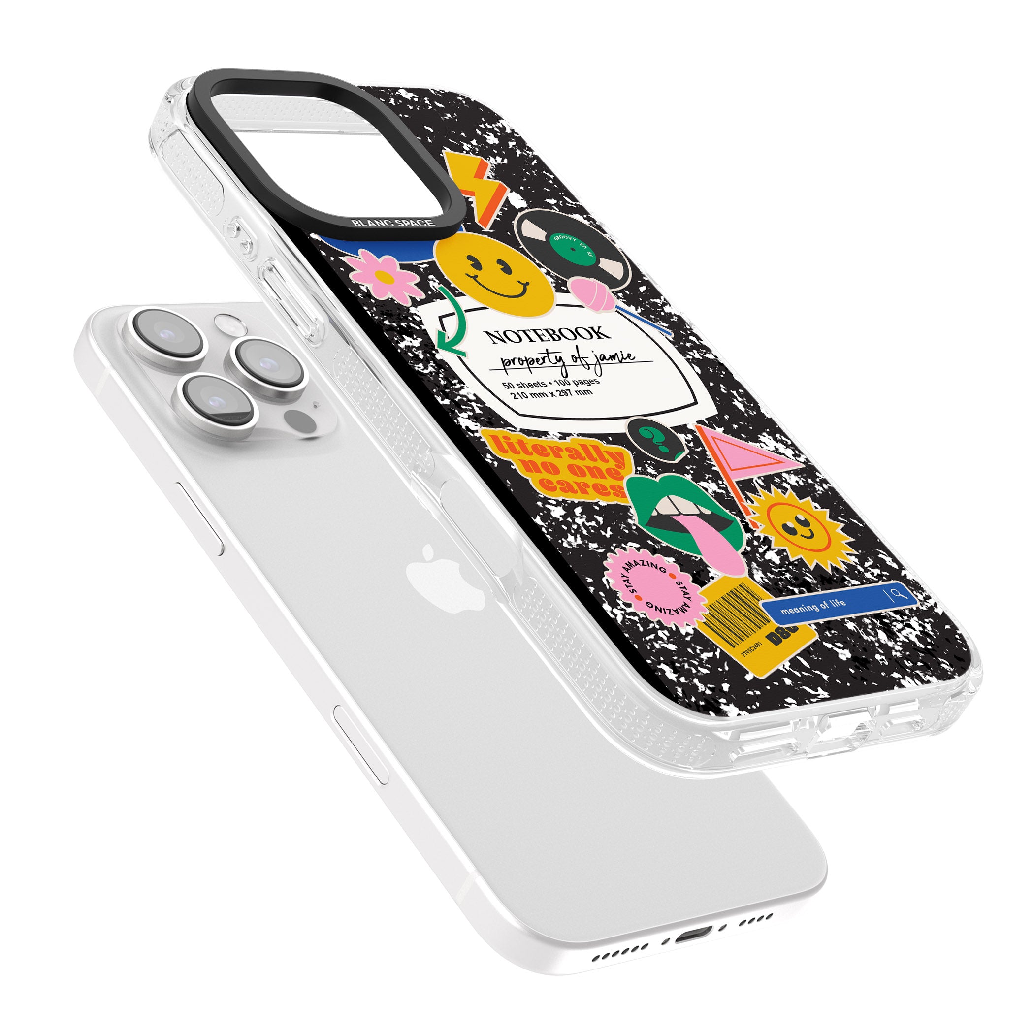 Personalised Notebook Cover with Stickers iPhone 16 Pro Max / 16 Pro Clear Case Impact Air - Blanc Space