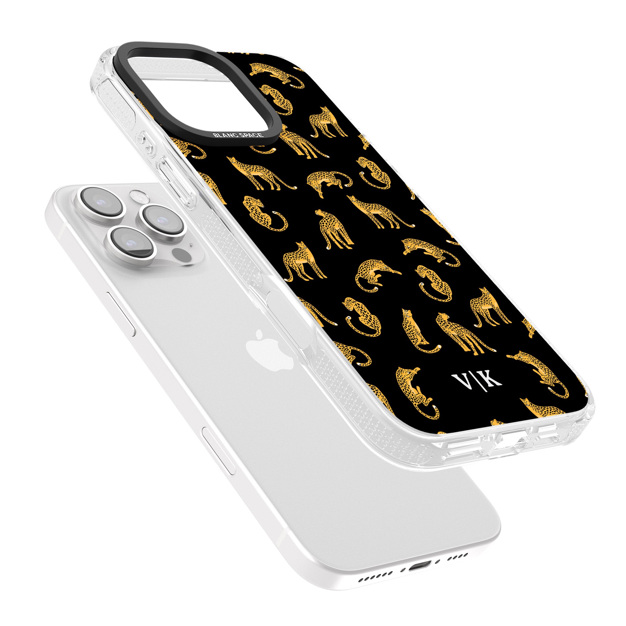 Personalised Cheetah Pattern: Black iPhone 16 Pro Max / 16 Pro Clear Case Impact Air - Blanc Space