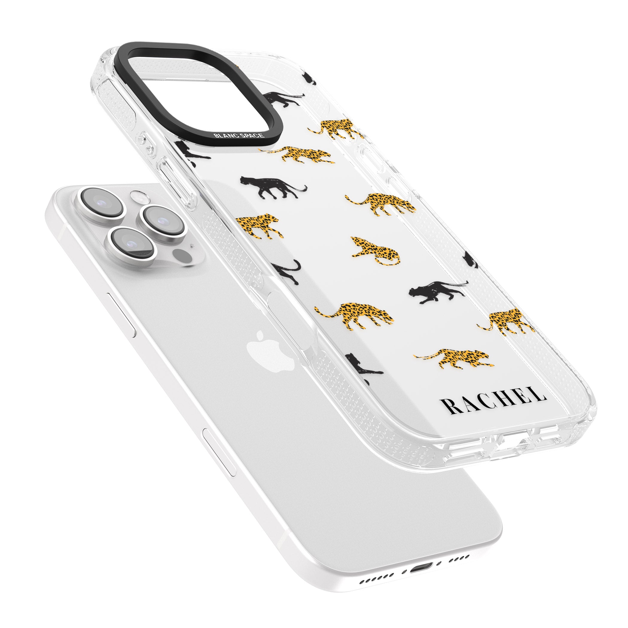 Personalised Jaguar Pattern on Transparent iPhone 16 Pro Max / 16 Pro Clear Case Impact Air - Blanc Space