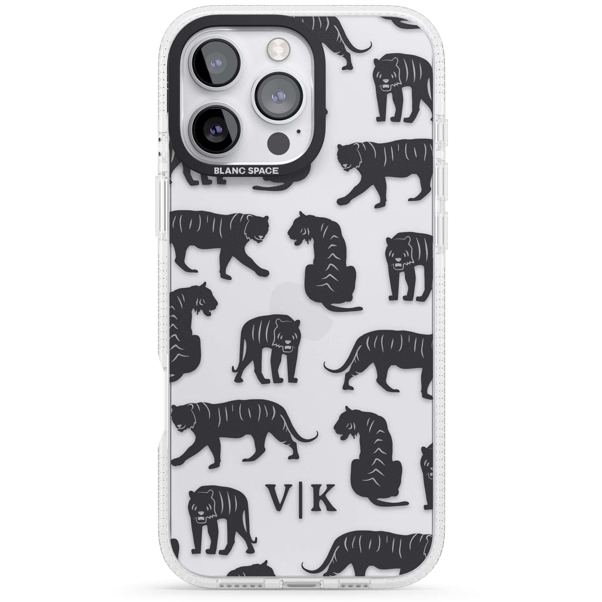 Personalised Tiger Silhouettes iPhone 16 Pro Max / 16 Pro Clear Case Impact Air - Blanc Space