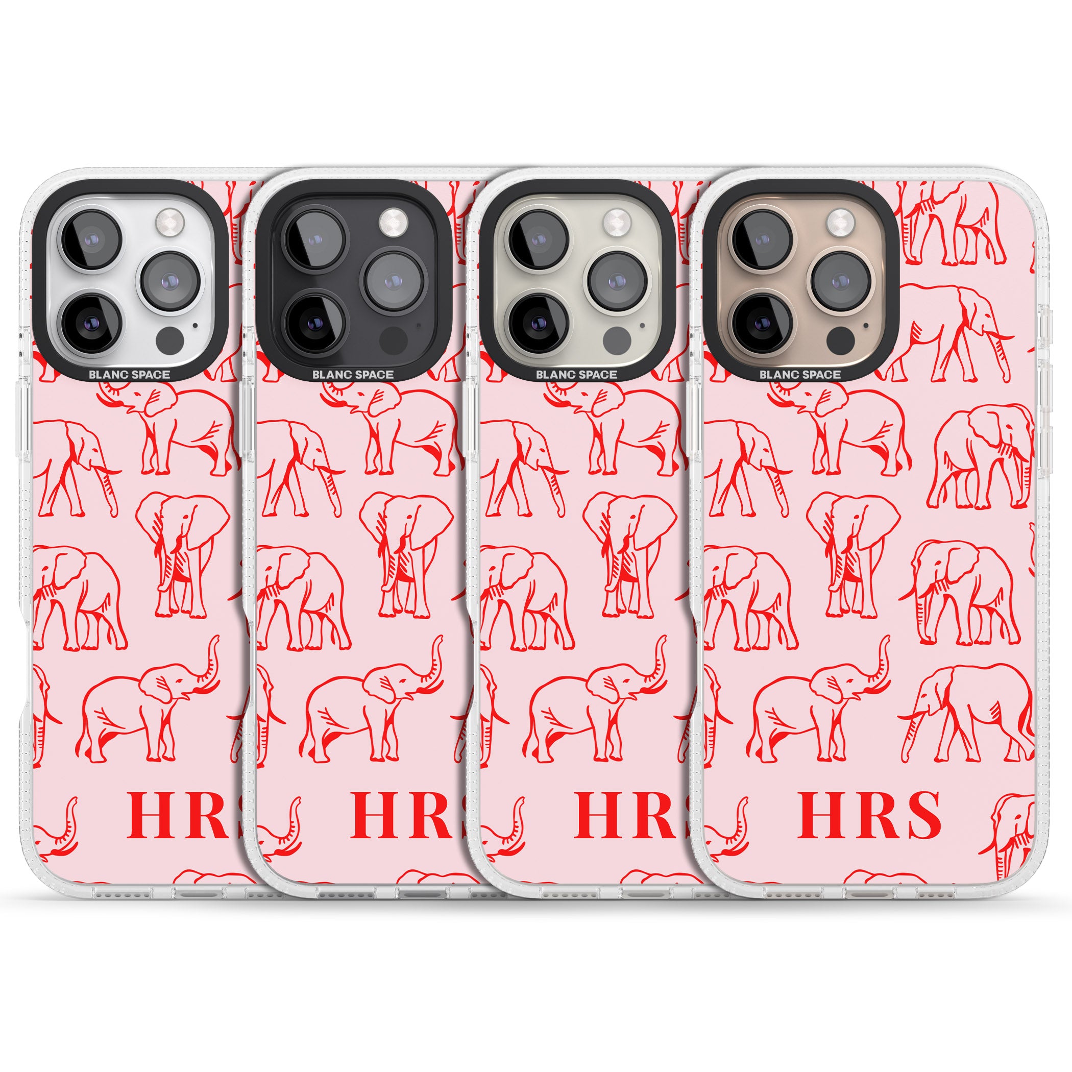 Personalised Red Elephant Outlines on Pink iPhone 16 Pro Max / 16 Pro Clear Case Impact Air - Blanc Space