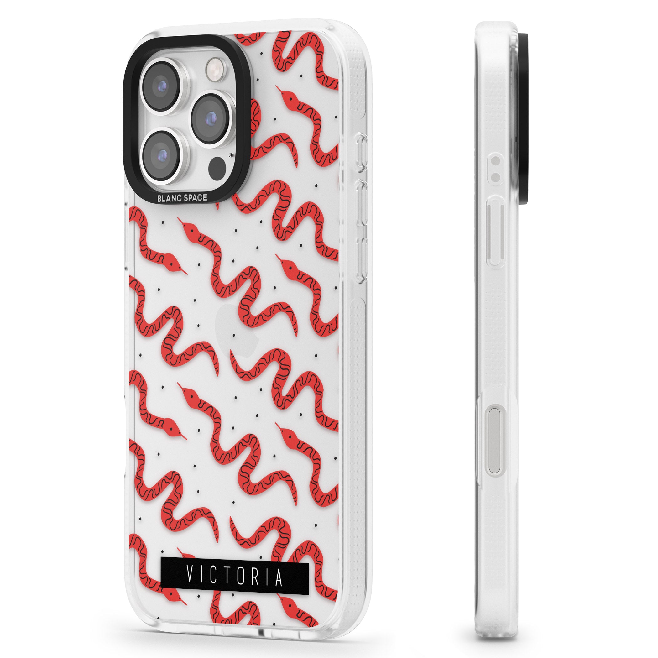Personalised Snake Pattern iPhone 16 Pro Max / 16 Pro Clear Case Impact Air - Blanc Space