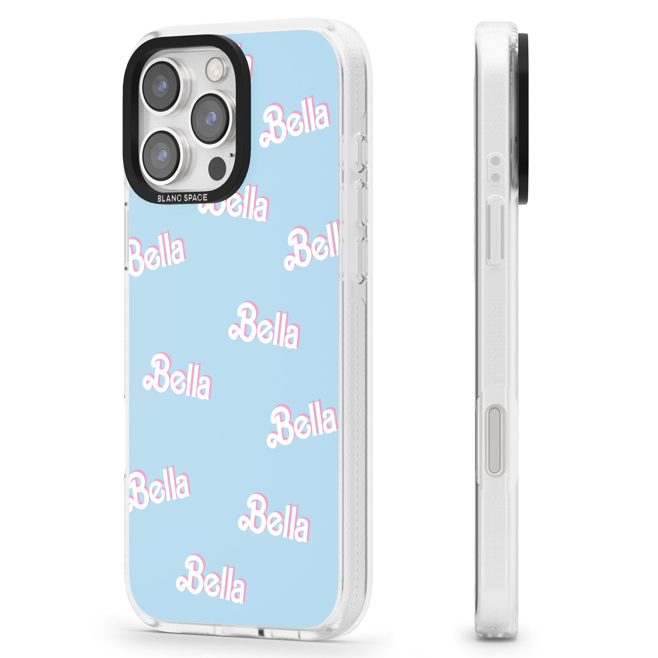 Personalised Cute Name Pattern iPhone 16 Pro Max / 16 Pro Clear Case Impact Air - Blanc Space