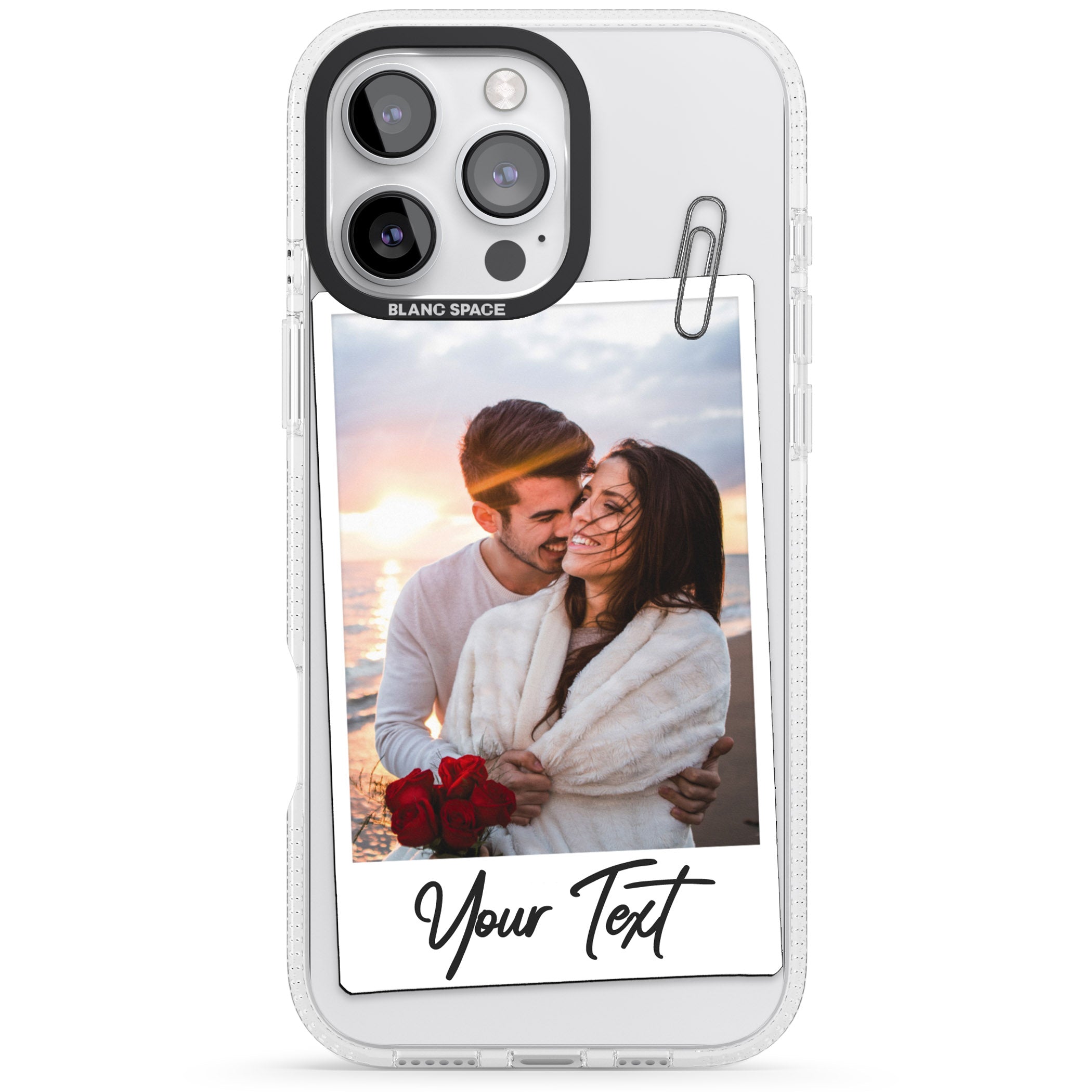 Personalised Instant Camera Photo iPhone 16 Pro Max / 16 Pro Clear Case Impact Air - Blanc Space