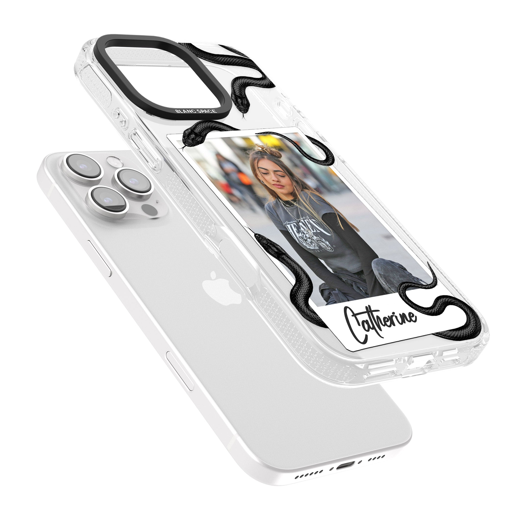 Personalised Snake Instant Photo iPhone 16 Pro Max / 16 Pro Clear Case Impact Air - Blanc Space