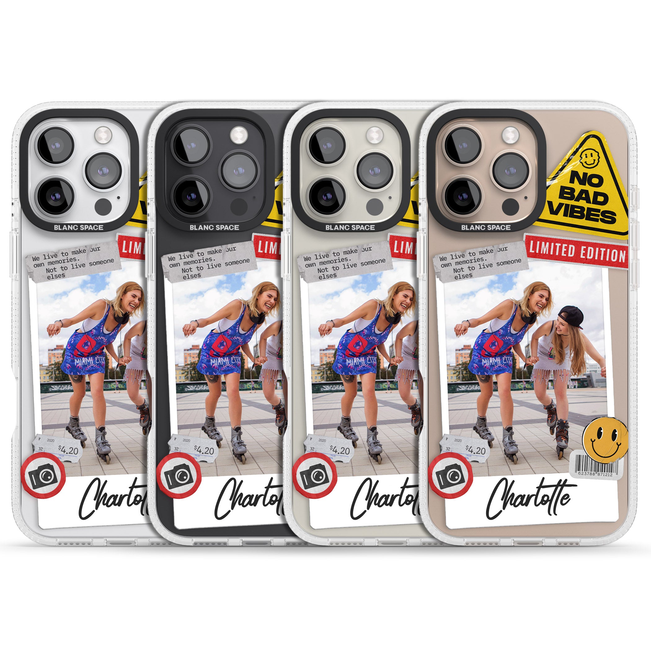 Personalised Sticker Mix Instant Photo iPhone 16 Pro Max / 16 Pro Clear Case Impact Air - Blanc Space