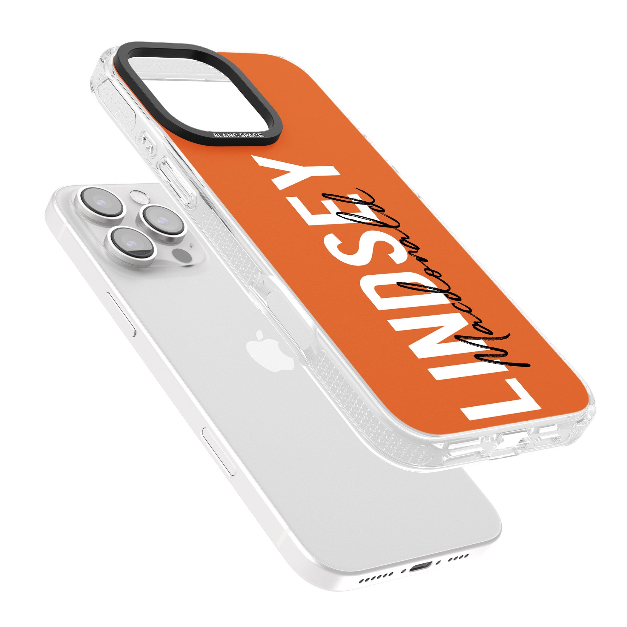 Personalised Bold Name: Orange iPhone 16 Pro Max / 16 Pro Clear Case Impact Air - Blanc Space