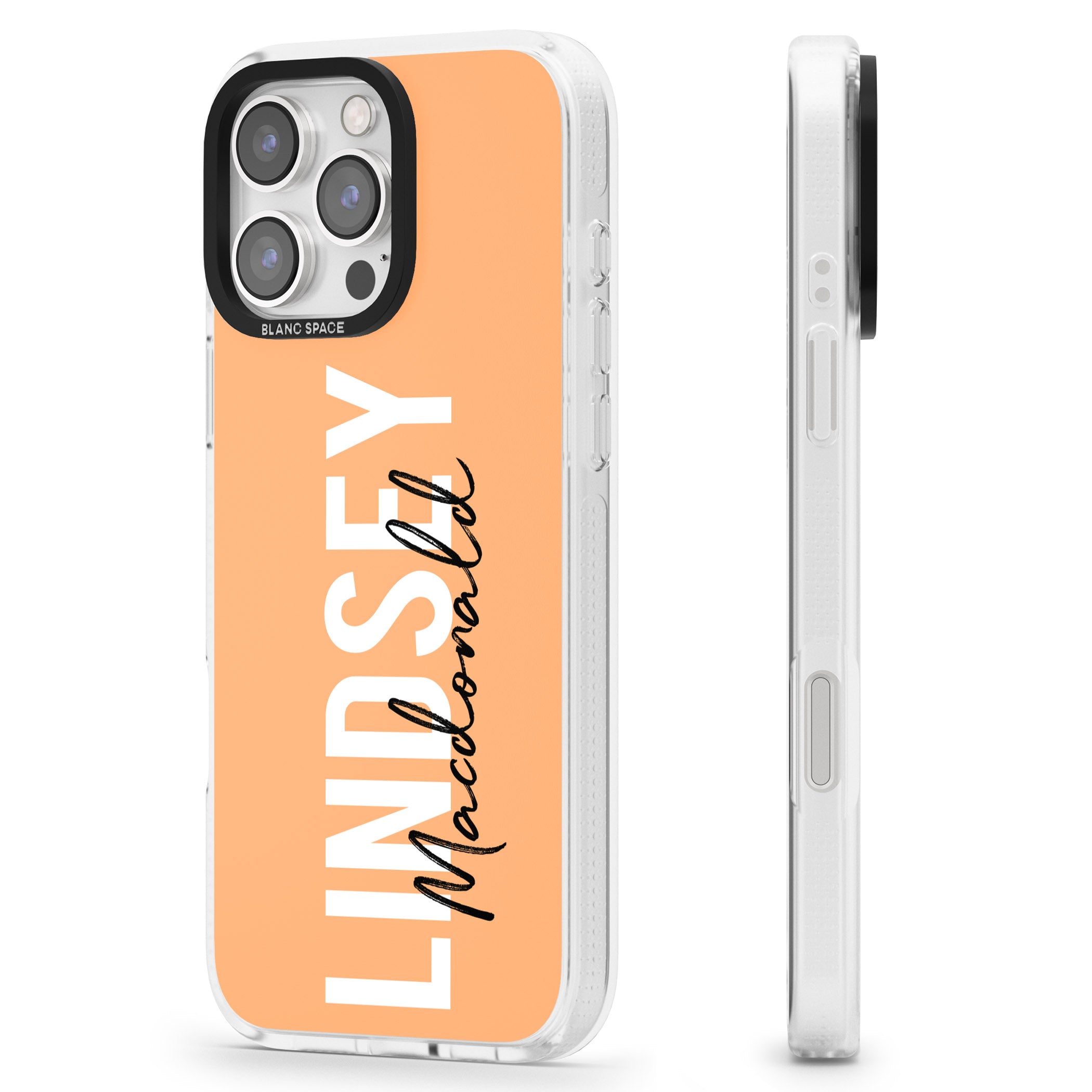 Personalised Bold Name: Peach iPhone 16 Pro Max / 16 Pro Clear Case Impact Air - Blanc Space