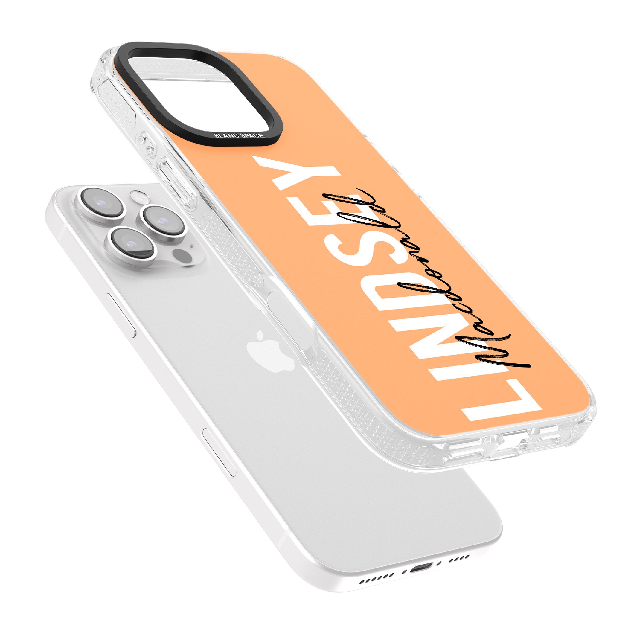Personalised Bold Name: Peach iPhone 16 Pro Max / 16 Pro Clear Case Impact Air - Blanc Space
