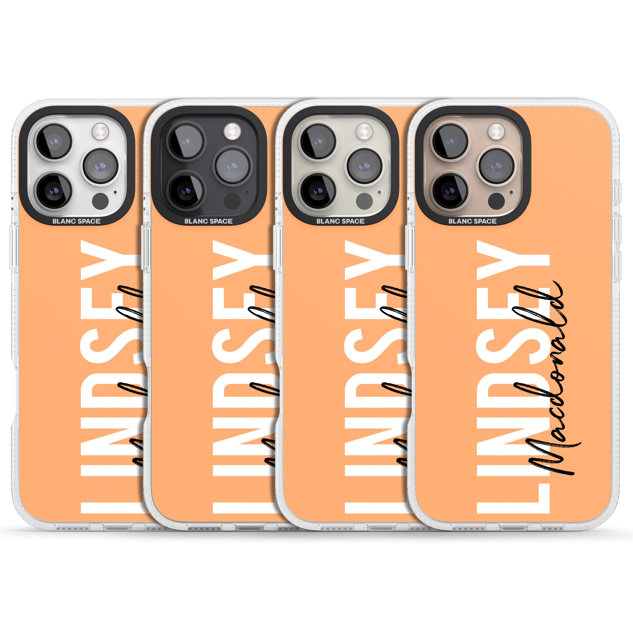 Personalised Bold Name: Peach iPhone 16 Pro Max / 16 Pro Clear Case Impact Air - Blanc Space