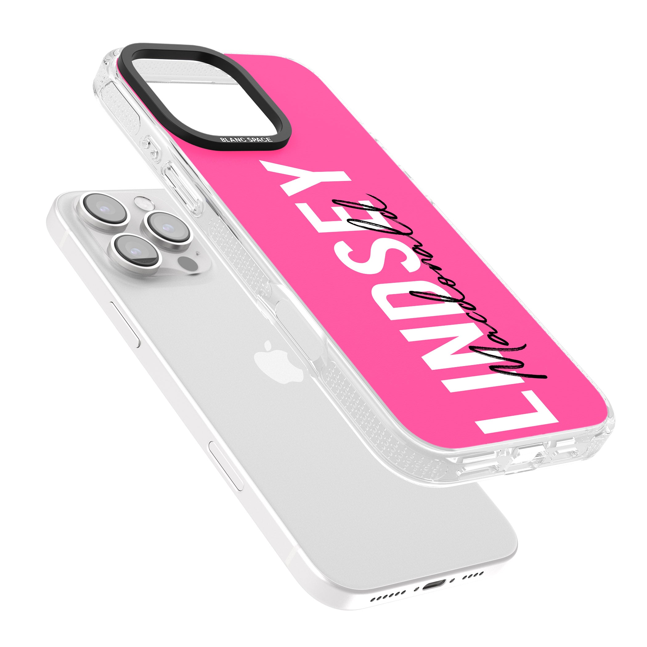 Personalised Bold Name: Pink iPhone 16 Pro Max / 16 Pro Clear Case Impact Air - Blanc Space
