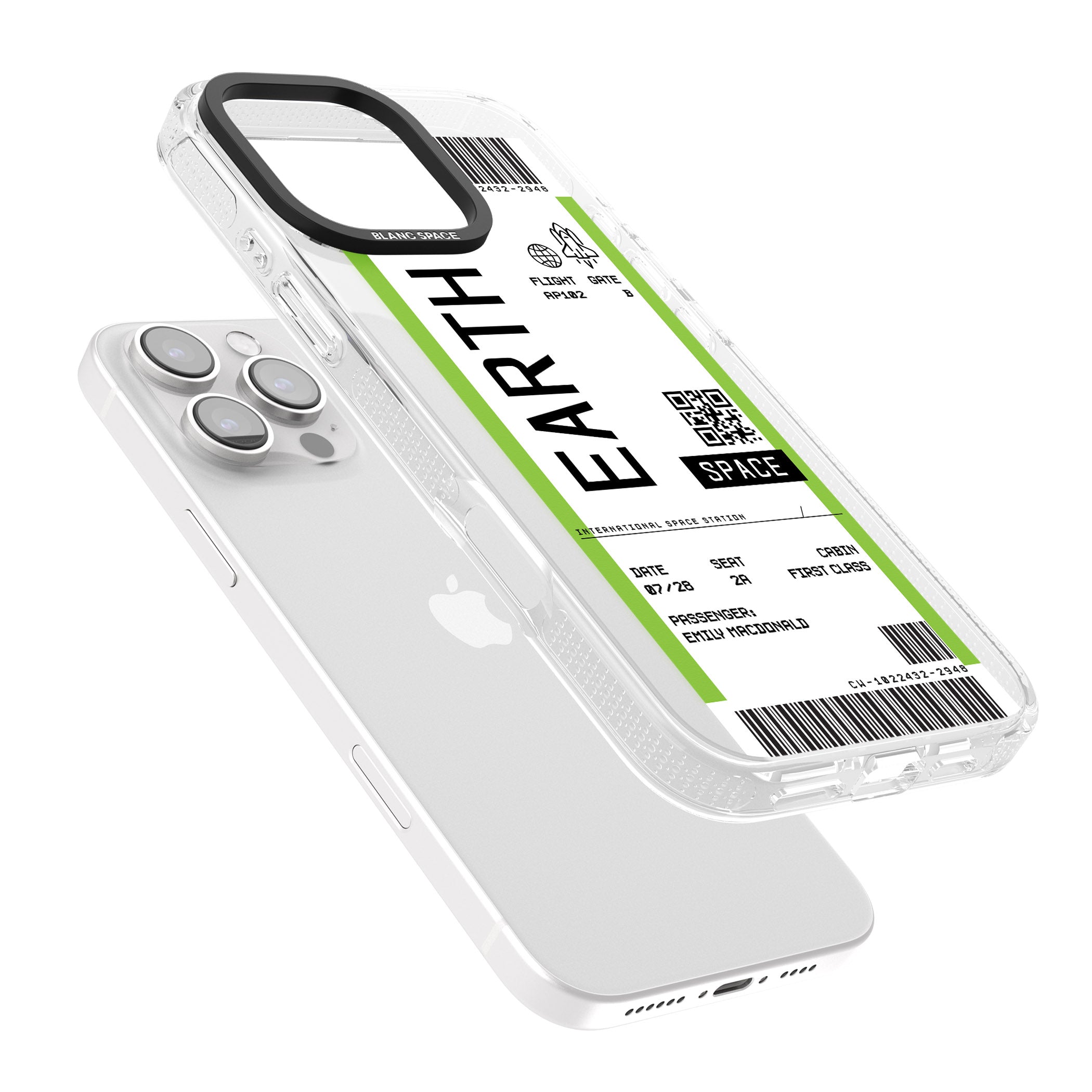 Personalised Earth Space Travel Ticket iPhone 16 Pro Max / 16 Pro Clear Case Impact Air - Blanc Space